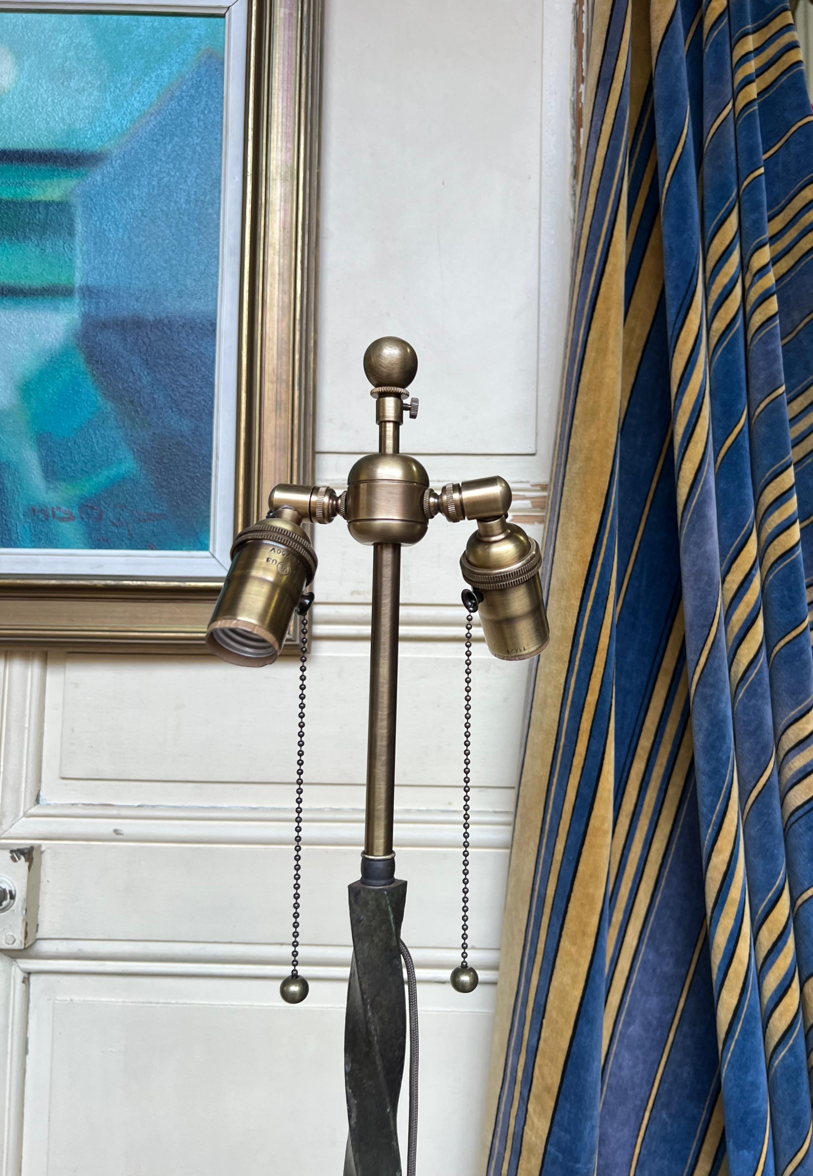 French 1940's Brass & Bronze Floor Lamp with Hand Finished Patina For Sale 7