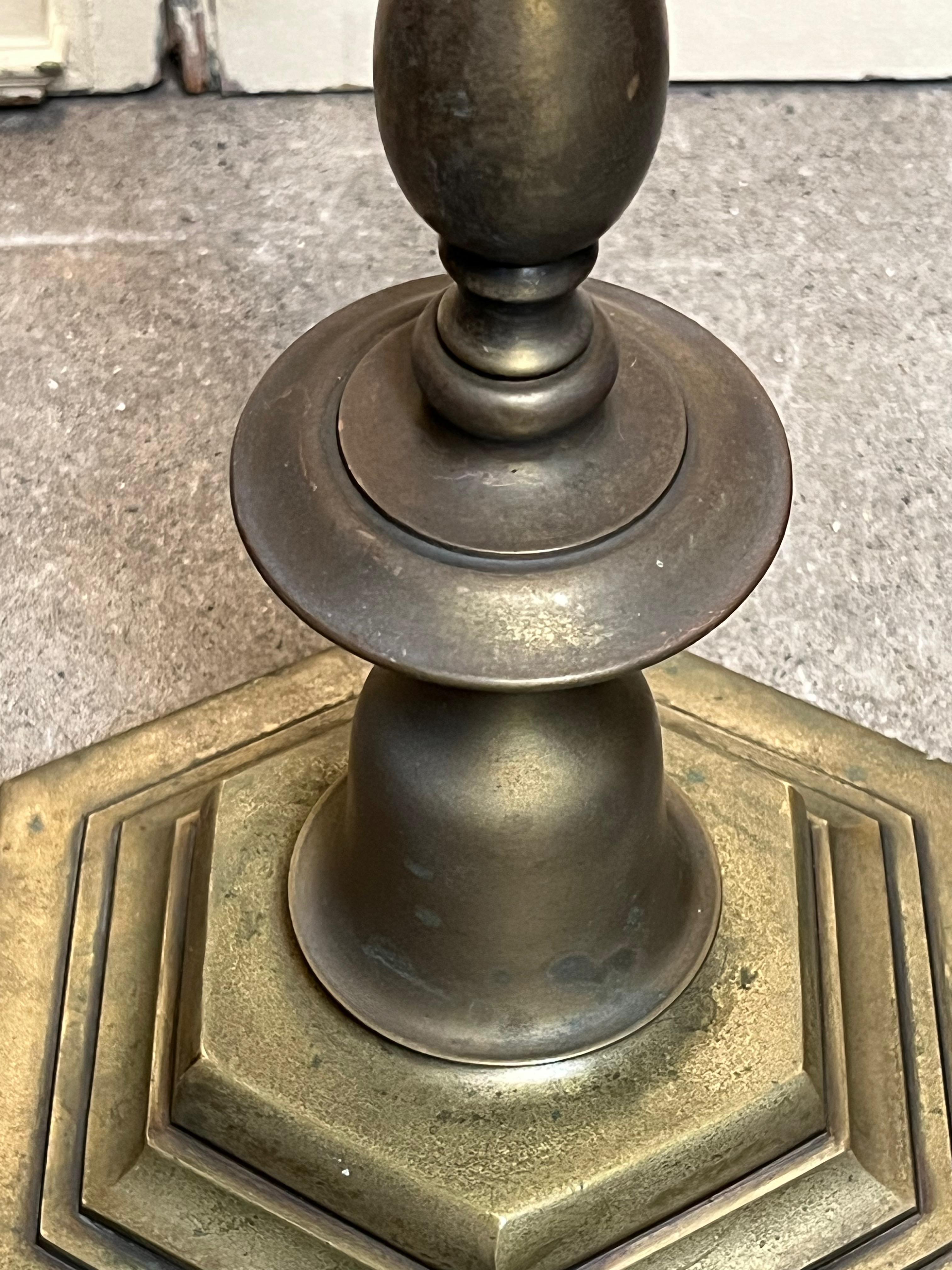French 1940's Brass & Bronze Floor Lamp with Hand Finished Patina In Good Condition For Sale In Buchanan, NY