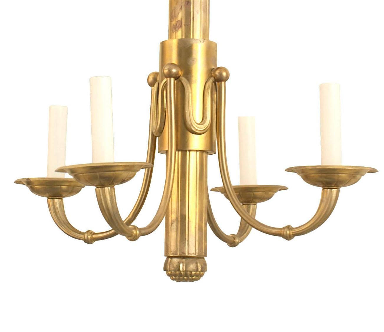 French Mid-Century Brass Chandelier In Good Condition For Sale In New York, NY