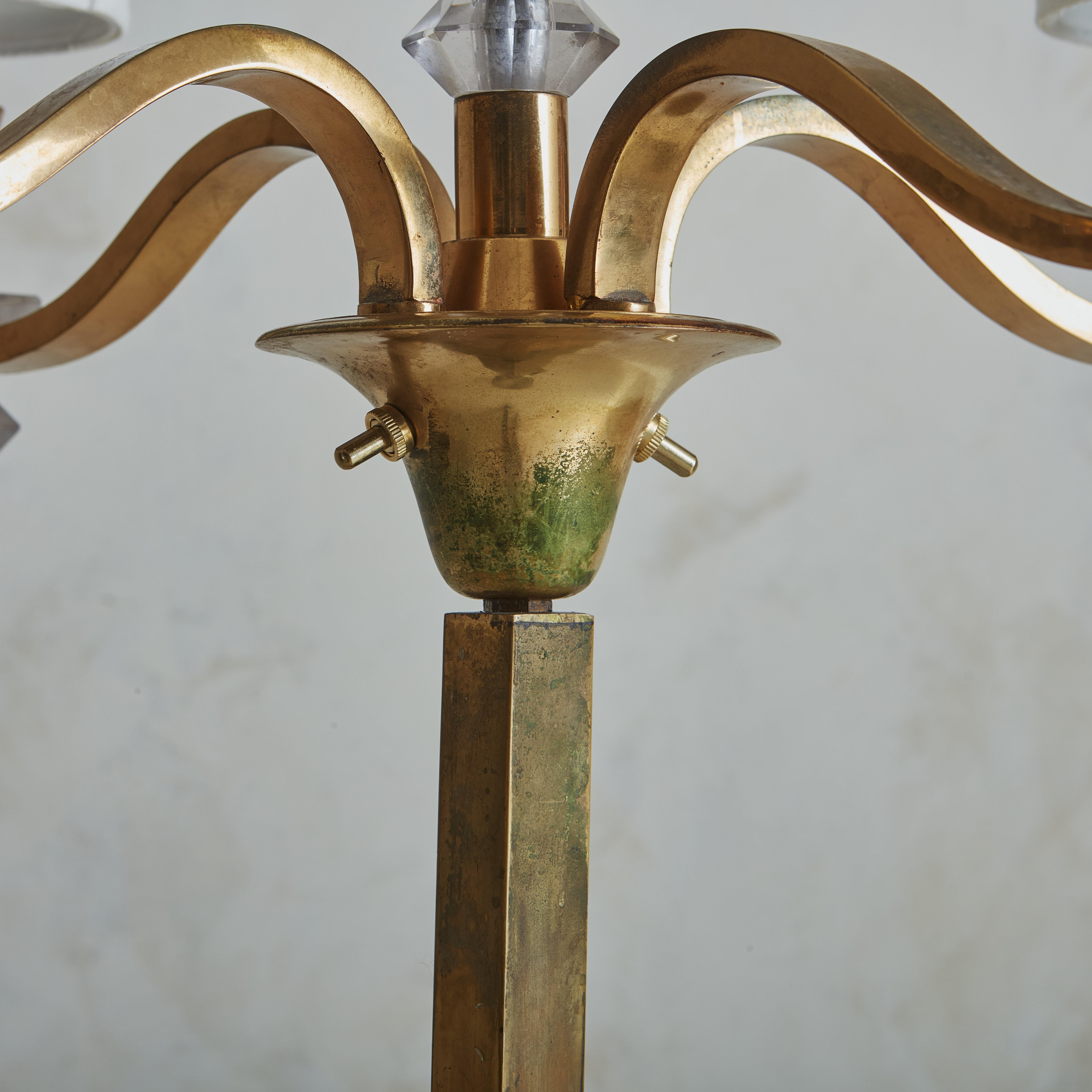 French 1940s Brass Floor Lamp With Blown Glass Accents For Sale 2