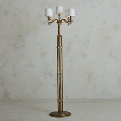 French 1940s Brass Floor Lamp With Blown Glass Accents