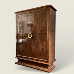 French 1940s Brass Inlaid and Marquetry Cabinet attributed to Dominique