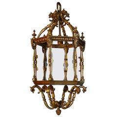 French 1940s Bronze Ceiling Lantern with Six Glass Sides and One Center Light