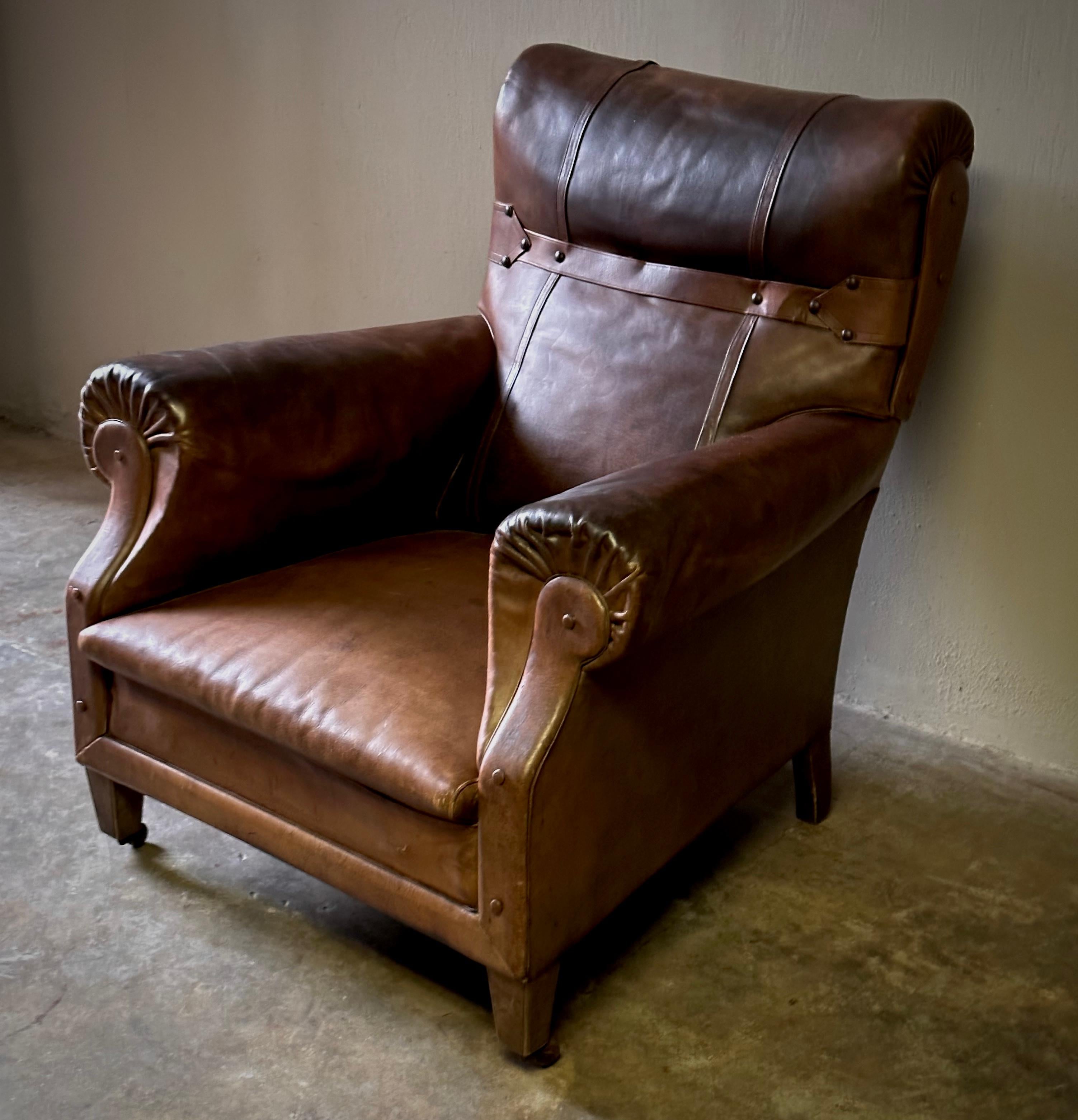 Mid-20th Century French, 1940s Brown Leather Club Chair