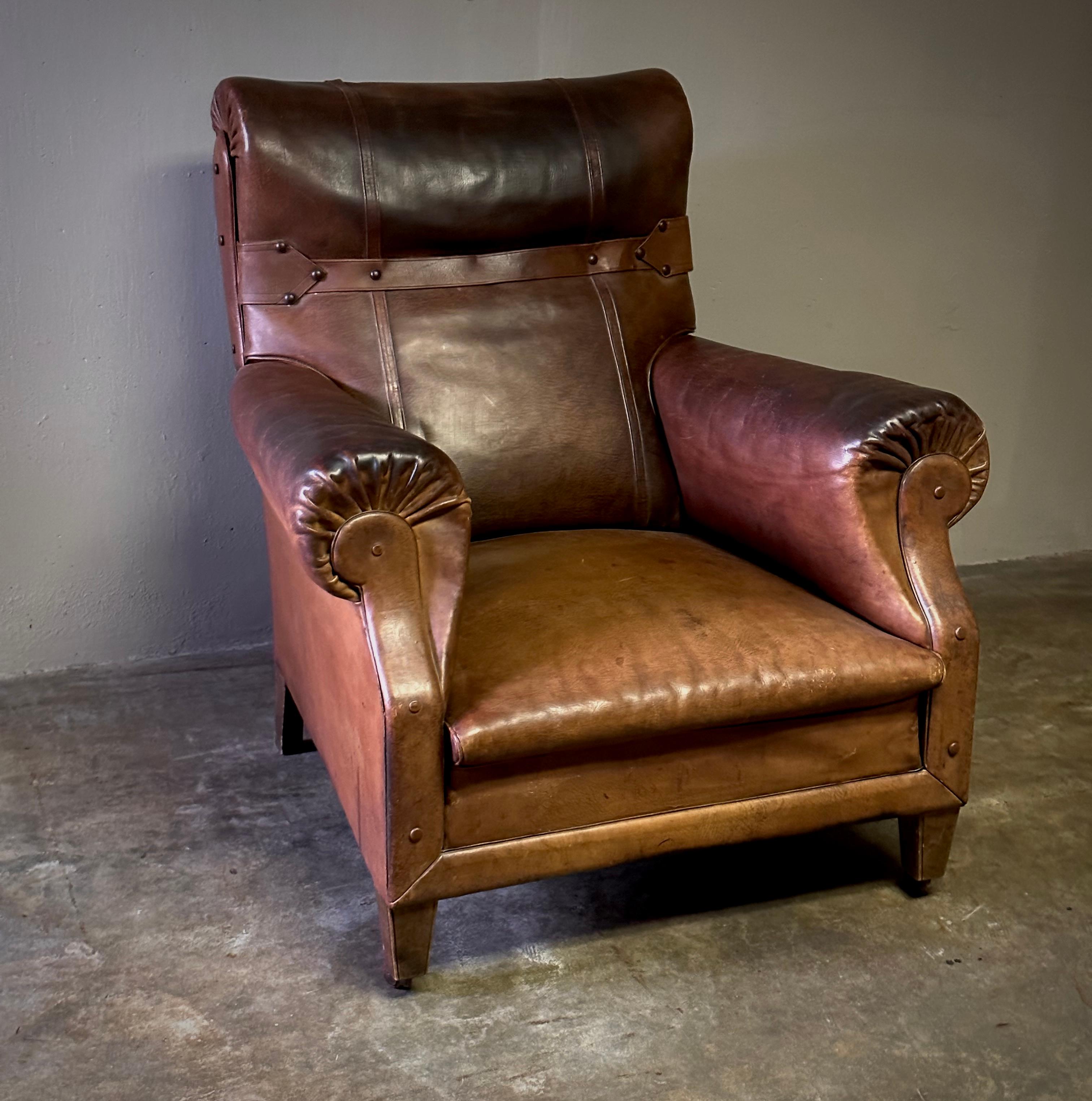 French, 1940s Brown Leather Club Chair 1