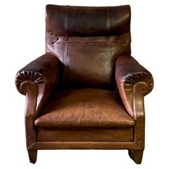 French, 1940s Brown Leather Club Chair