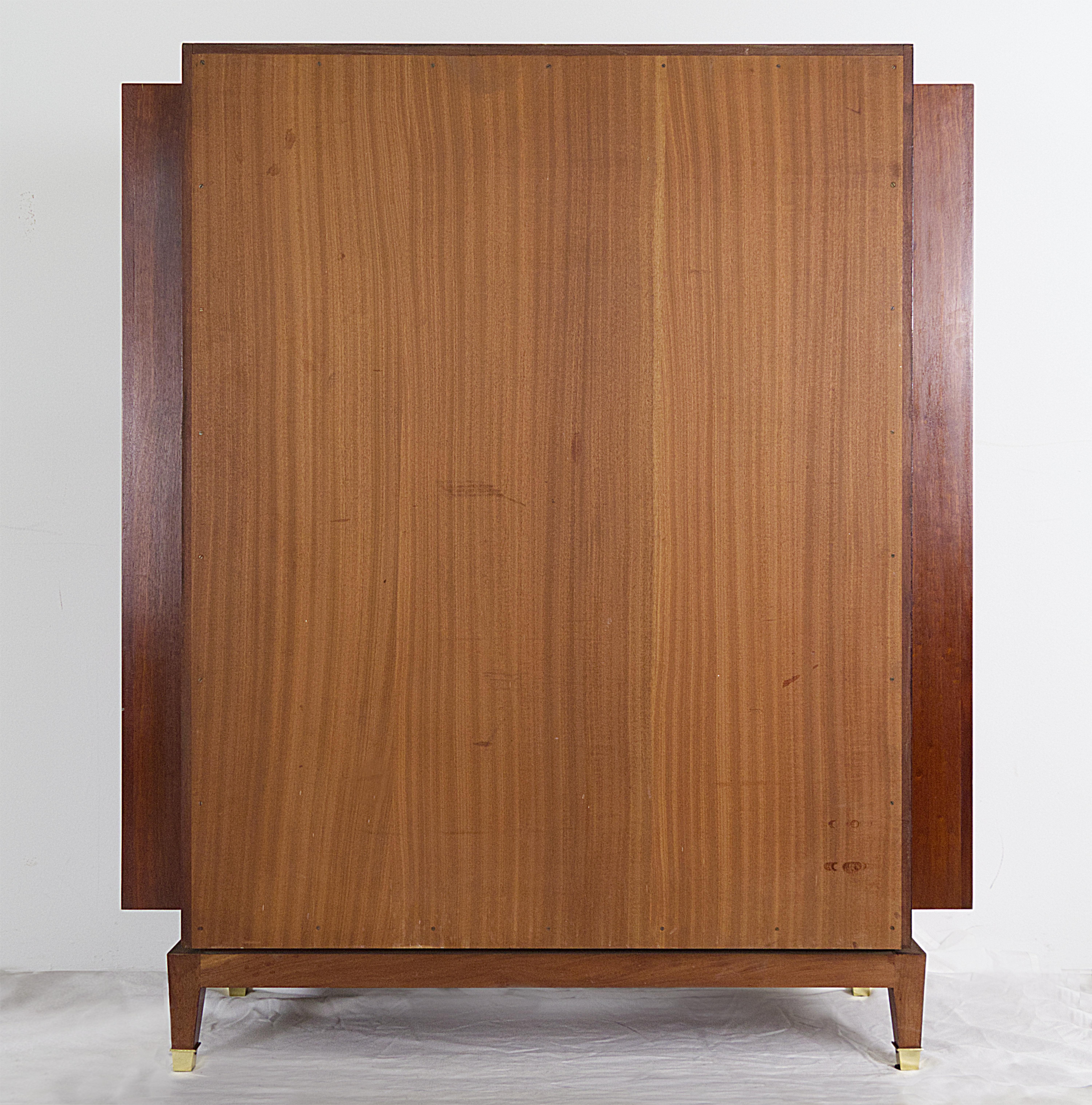 Mid-20th Century French 1940's Cabinet Mahogany and Leather attributed to Rousseau et Lardin For Sale