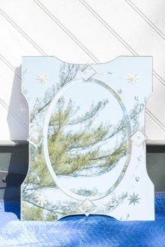 French 1940s Carved and Etched Mirror Framed Mirror