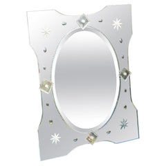 French 1940s Carved and Etched Mirror Framed Mirror