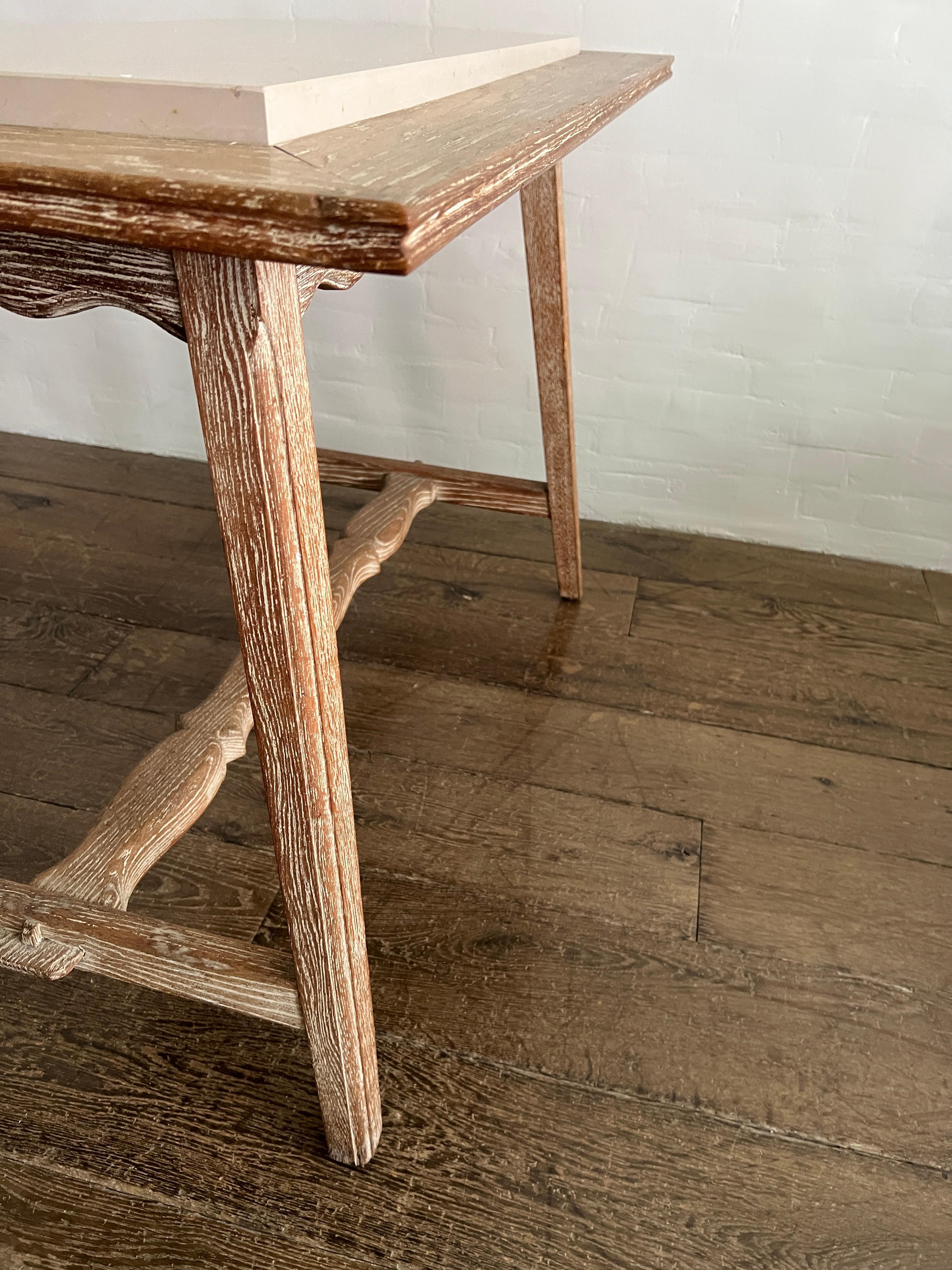 French 1940's Cerused Oak and Stone Top Scalloped Tables 5