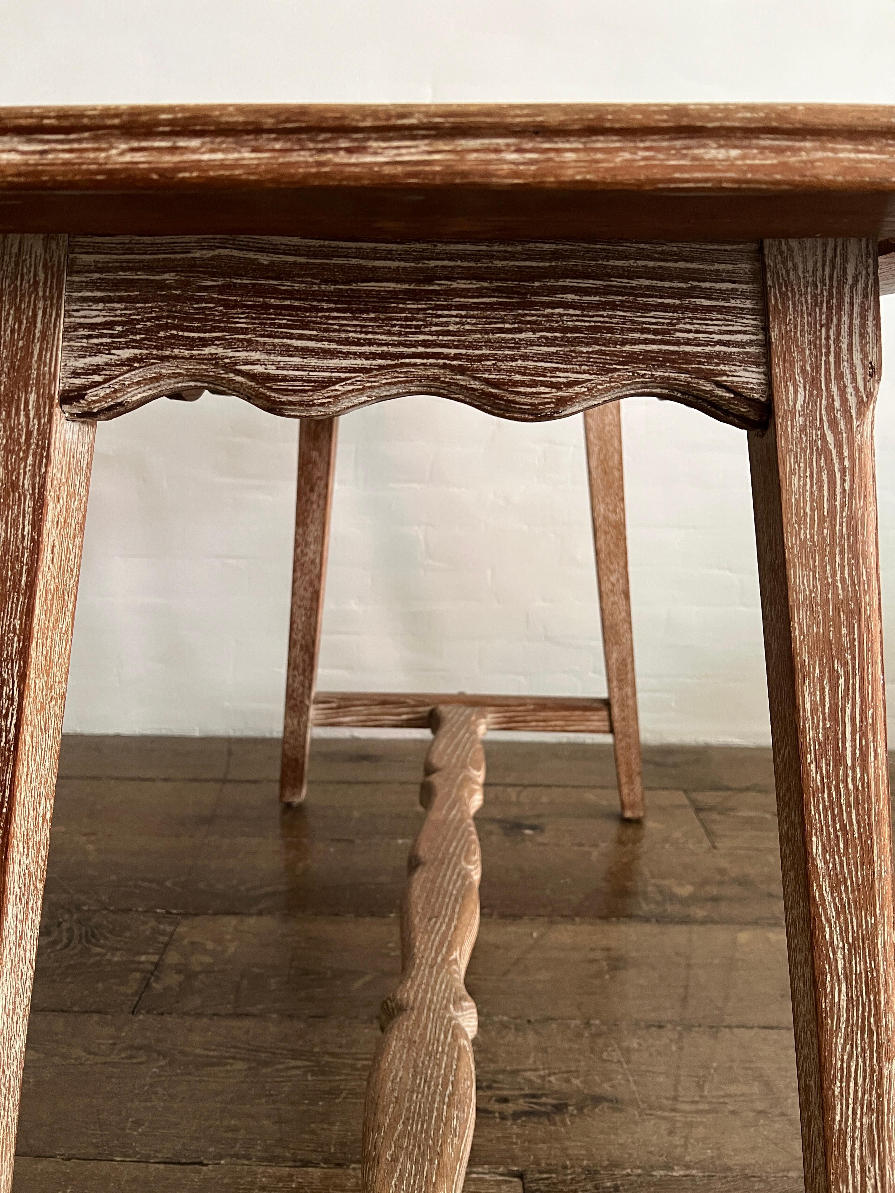 French 1940's Cerused Oak and Stone Top Scalloped Tables 6