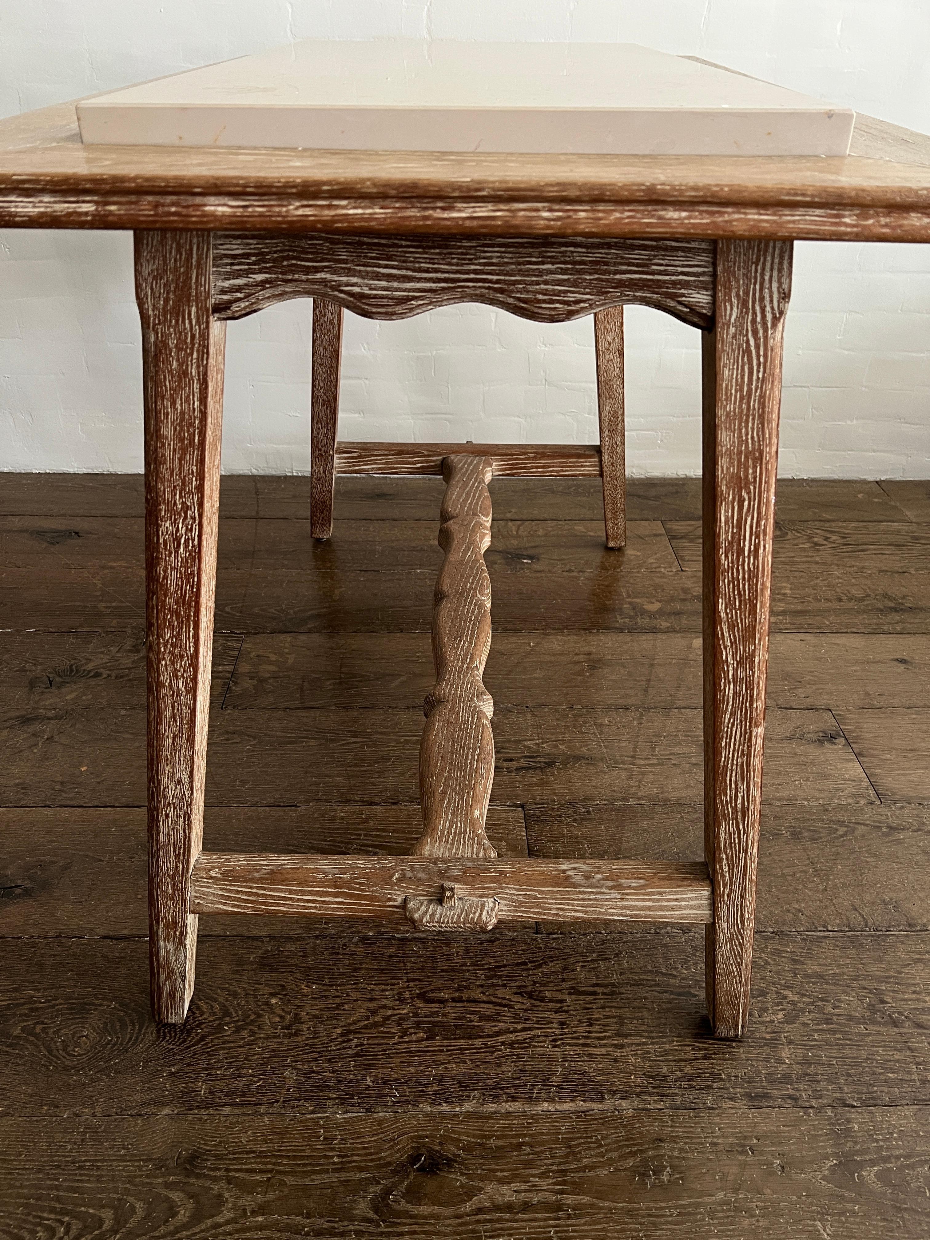 French 1940's Cerused Oak and Stone Top Scalloped Tables 7