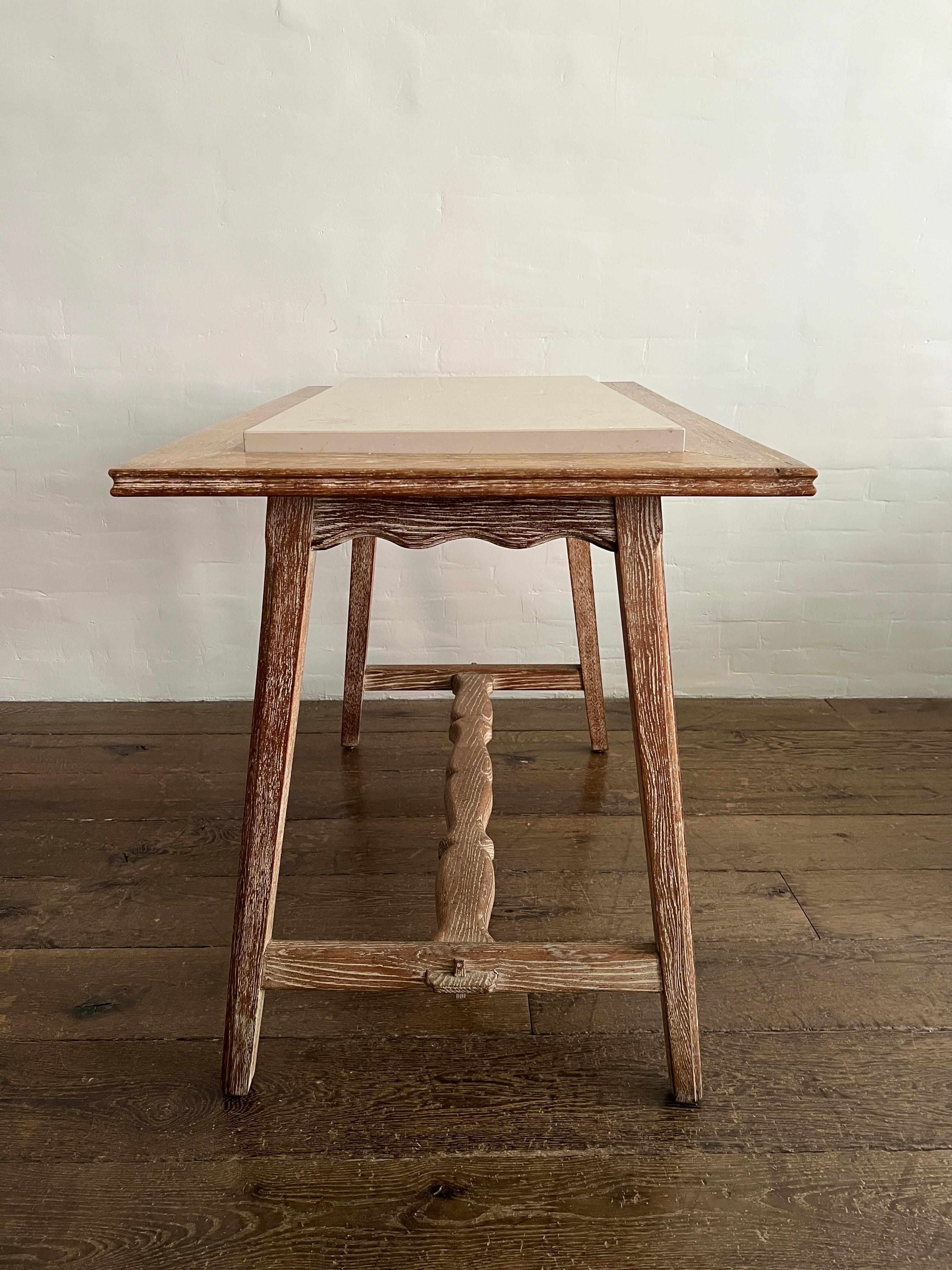 French 1940's Cerused Oak and Stone Top Scalloped Tables 2