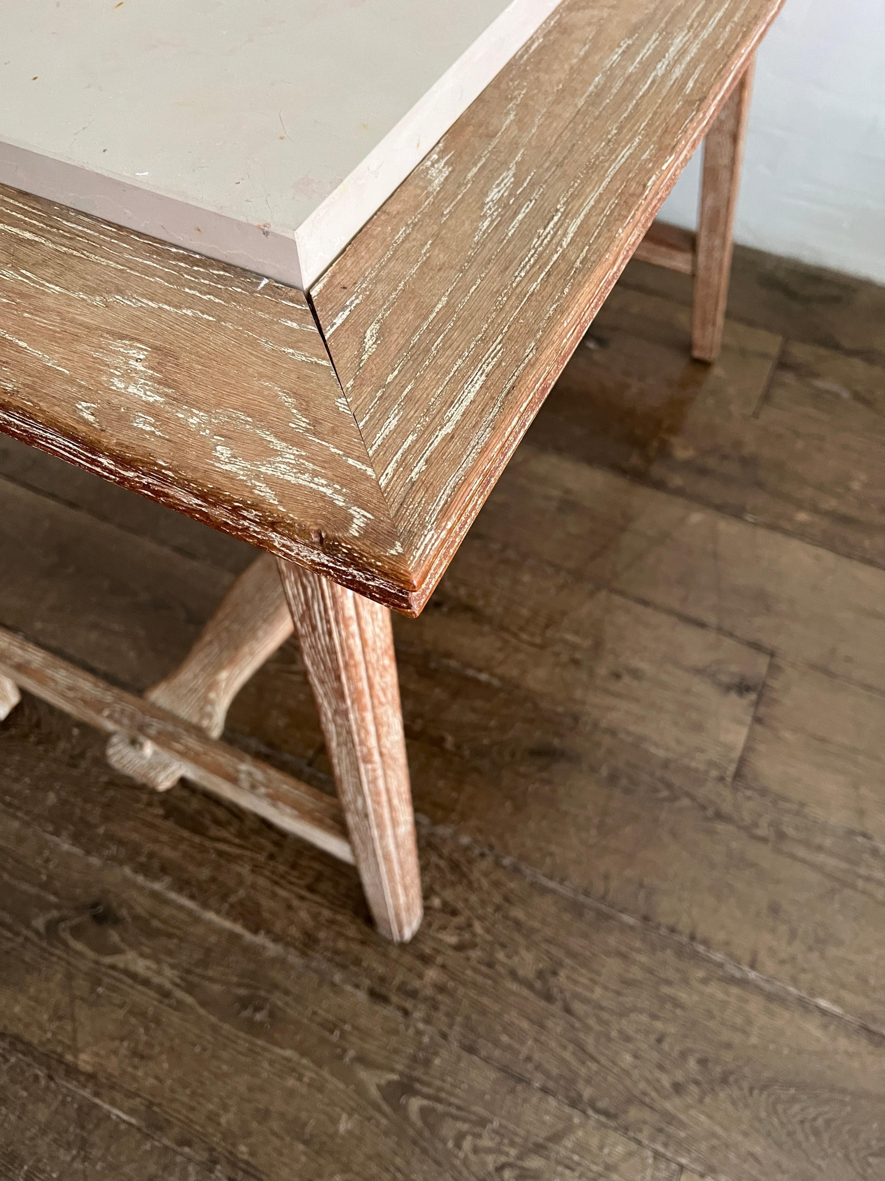 French 1940's Cerused Oak and Stone Top Scalloped Tables 4