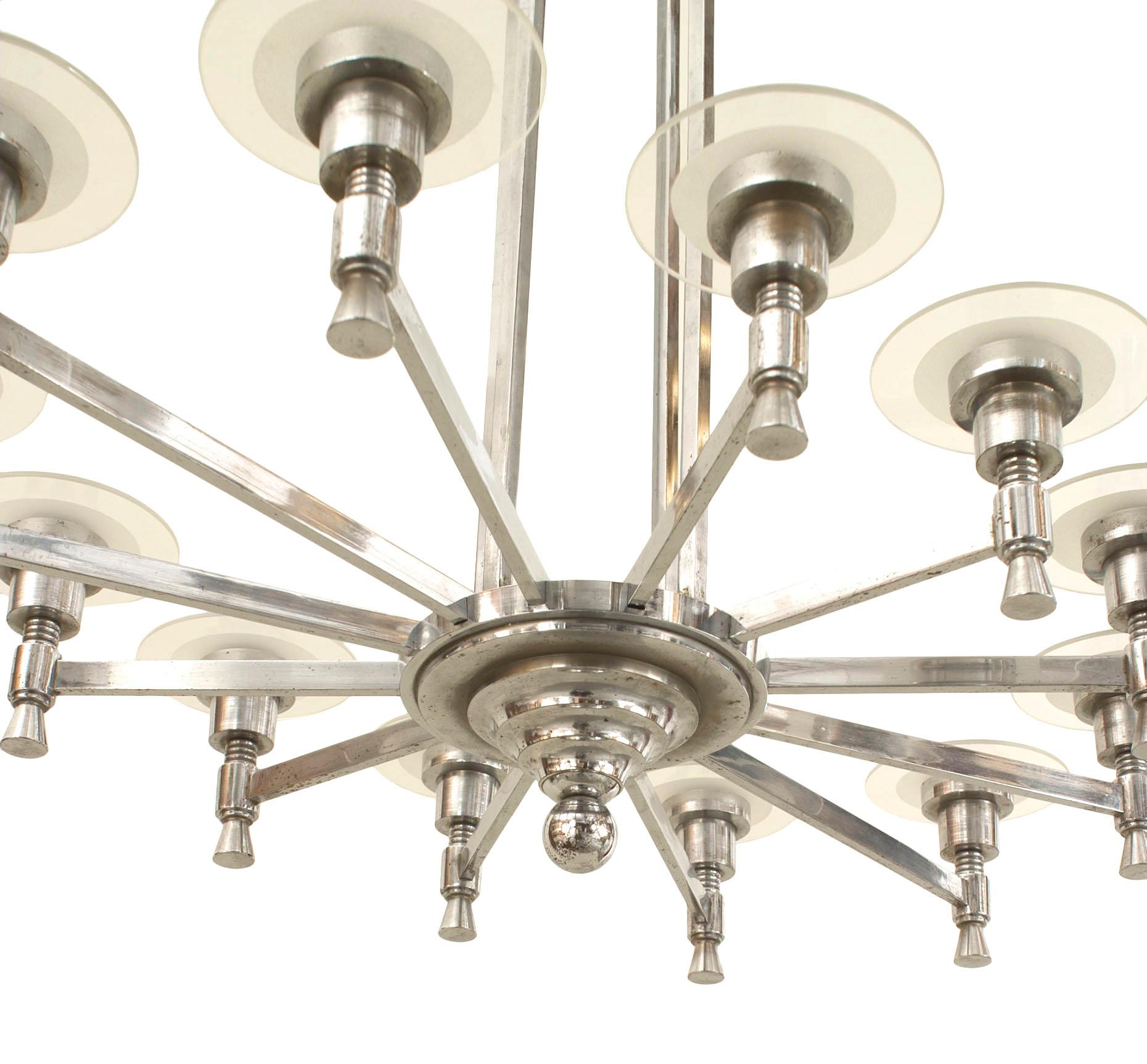 French 1940s Chrome Plated Modernist Chandelier  In Good Condition In New York, NY