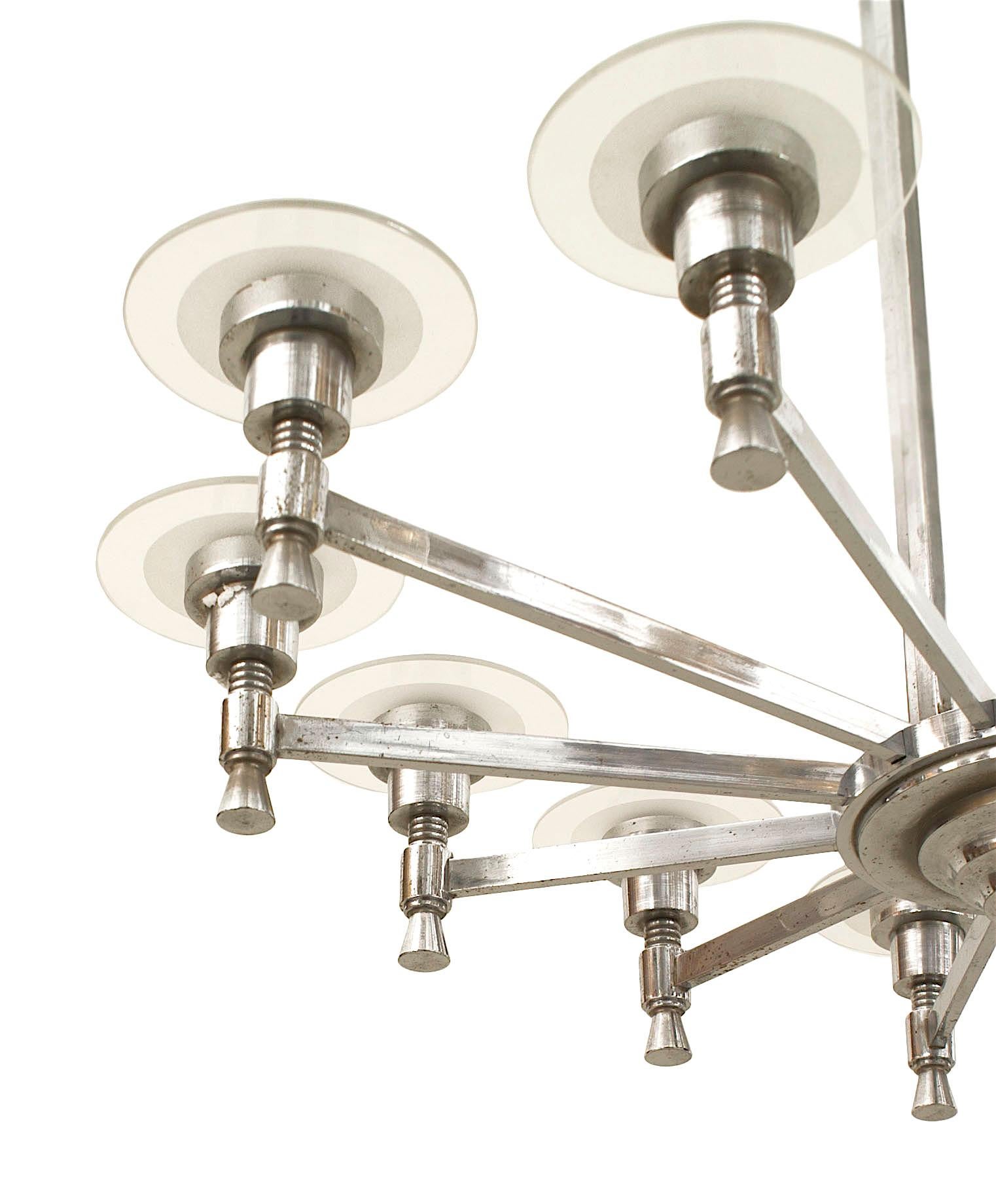 20th Century French 1940s Chrome Plated Modernist Chandelier 