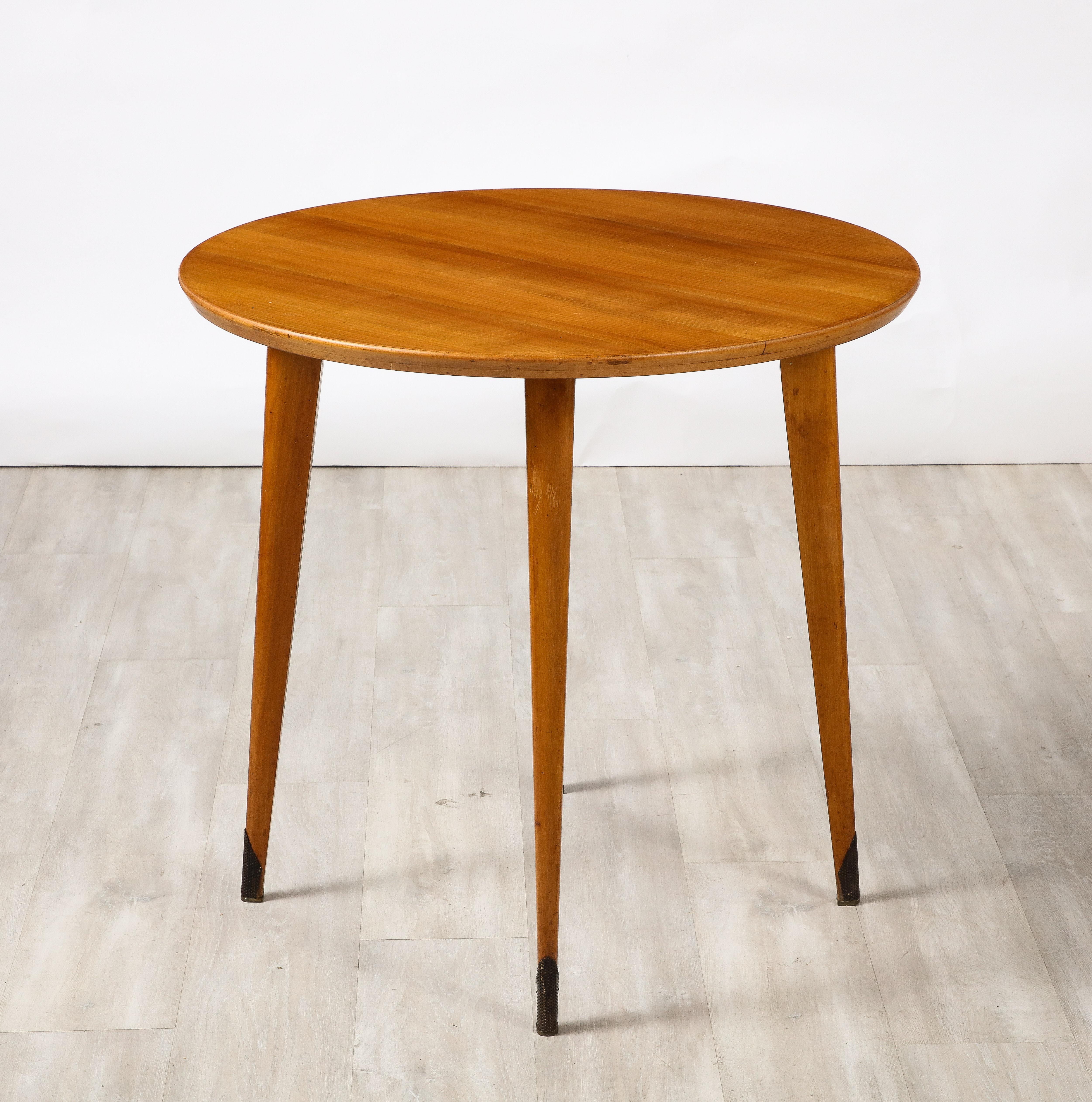 French 1940's Circular Wood Side Table with Brass Sabot For Sale 13