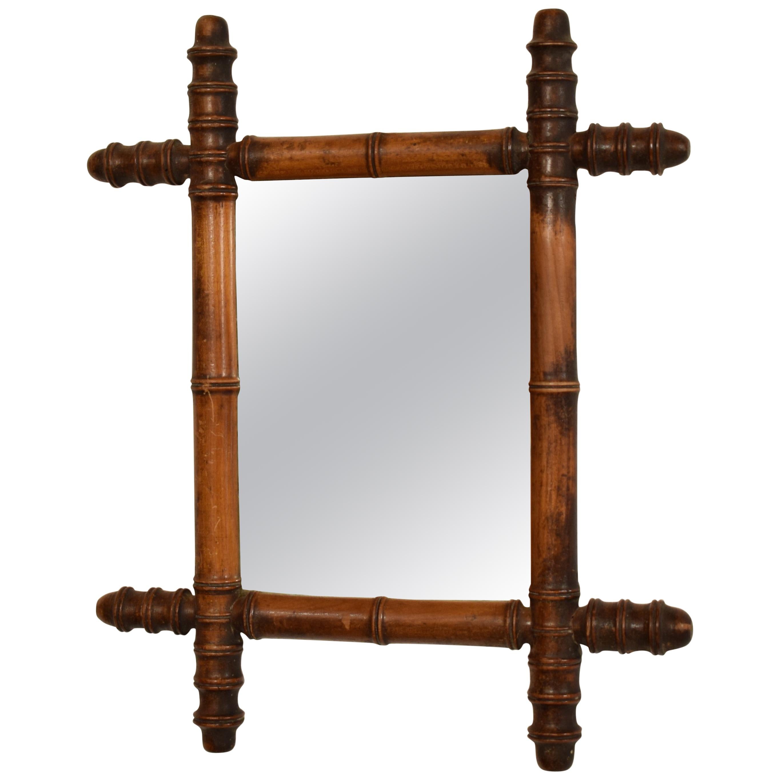 French 1940s Colonial Style Faux-Bamboo Mirror with Original Glass