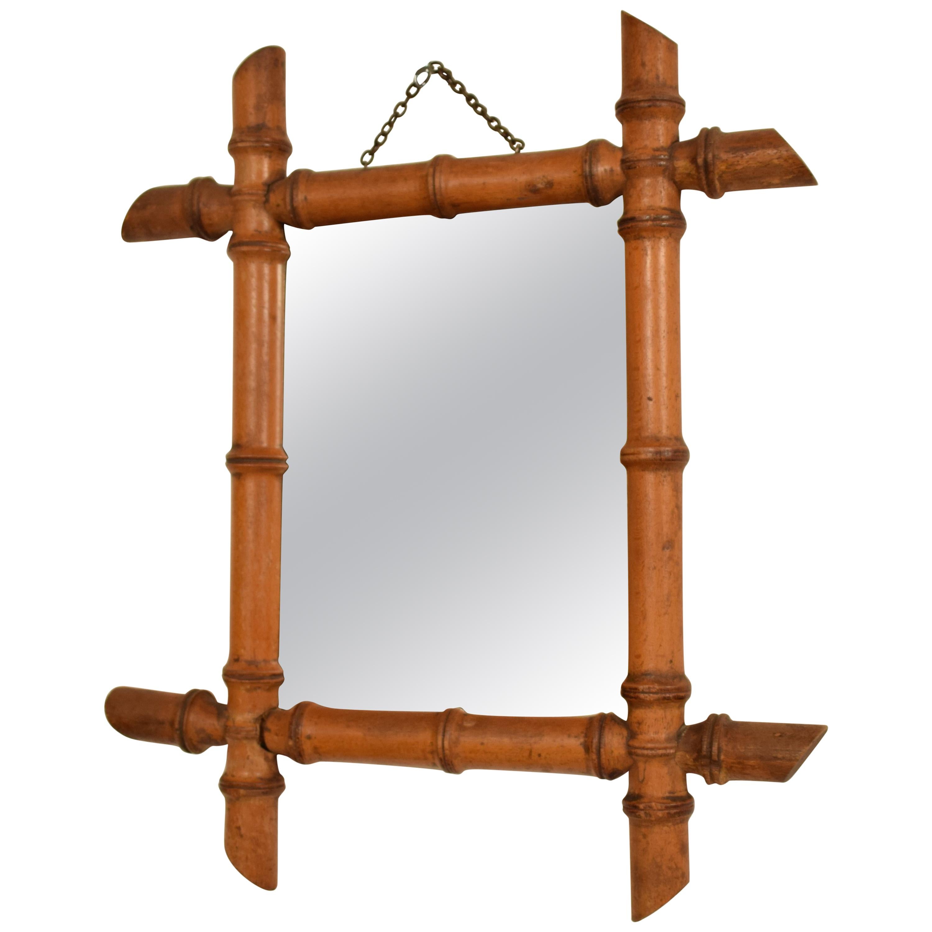 French 1940s Colonial Style Faux-Bamboo Mirror with Original Glass