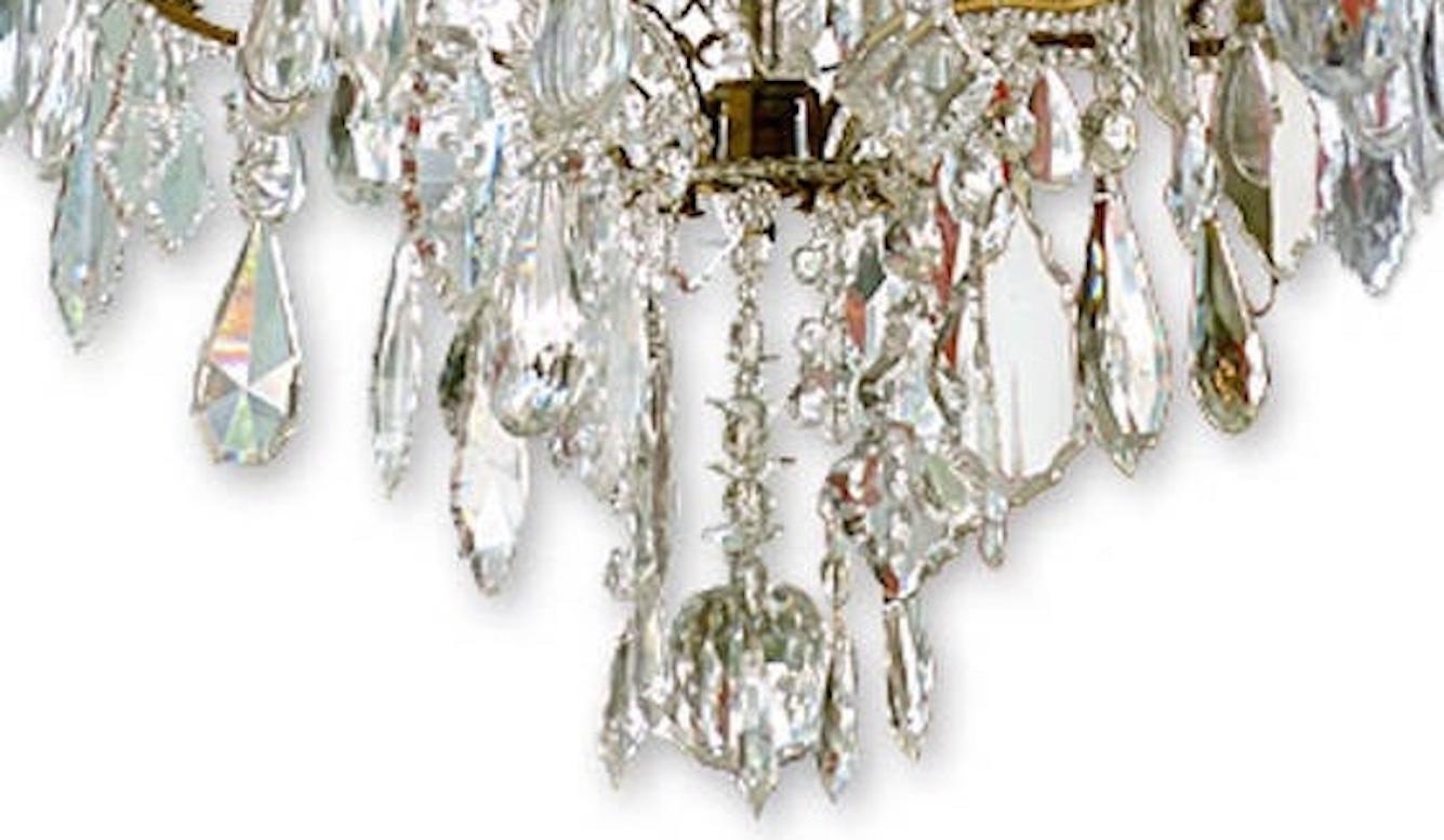 20th Century French 1940s Crystal and Glass Chandelier on Iron Frame with Six Outer Lights