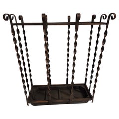 French 1940's dark copper color hand forged iron umbrella/ cane/ magazine stand
