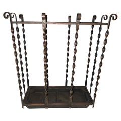French 1940's dark copper color hand forged iron umbrella/ cane/ magazine stand