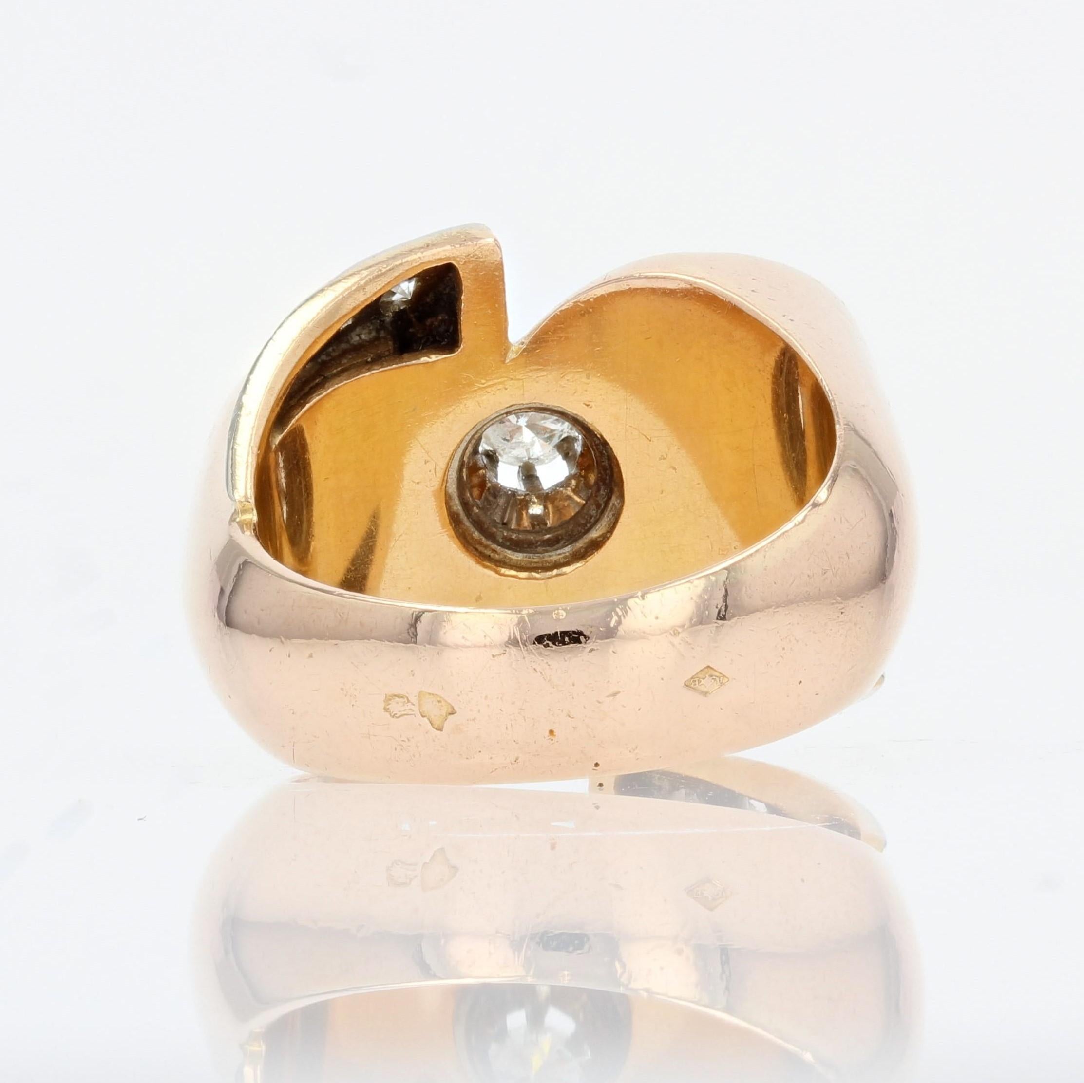 French 1940s Diamond 18 Karat Rose Gold Retro Knot Ring For Sale 4