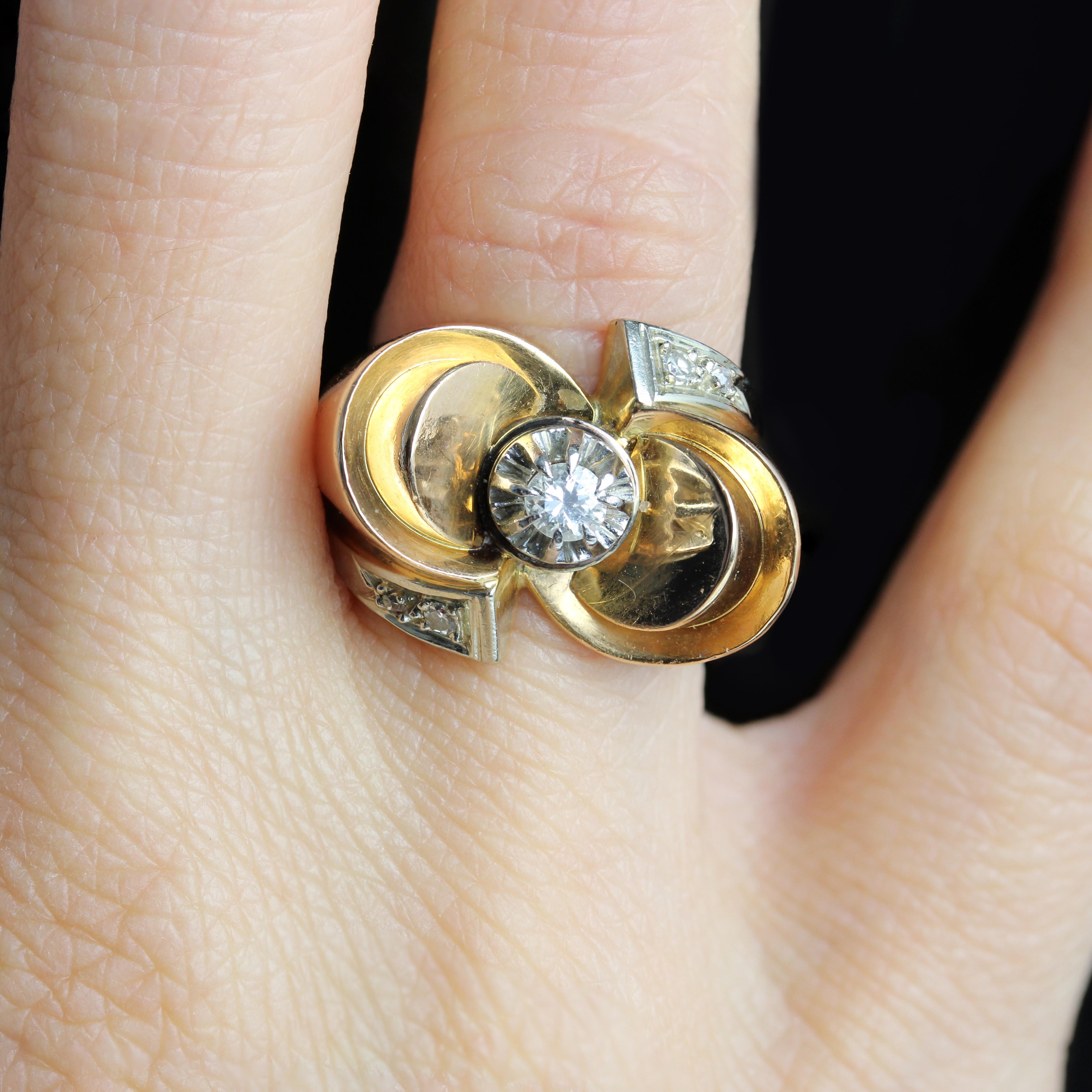 Bague rtro  nud en or rose 18 carats et diamants des annes 1940 en vente 2