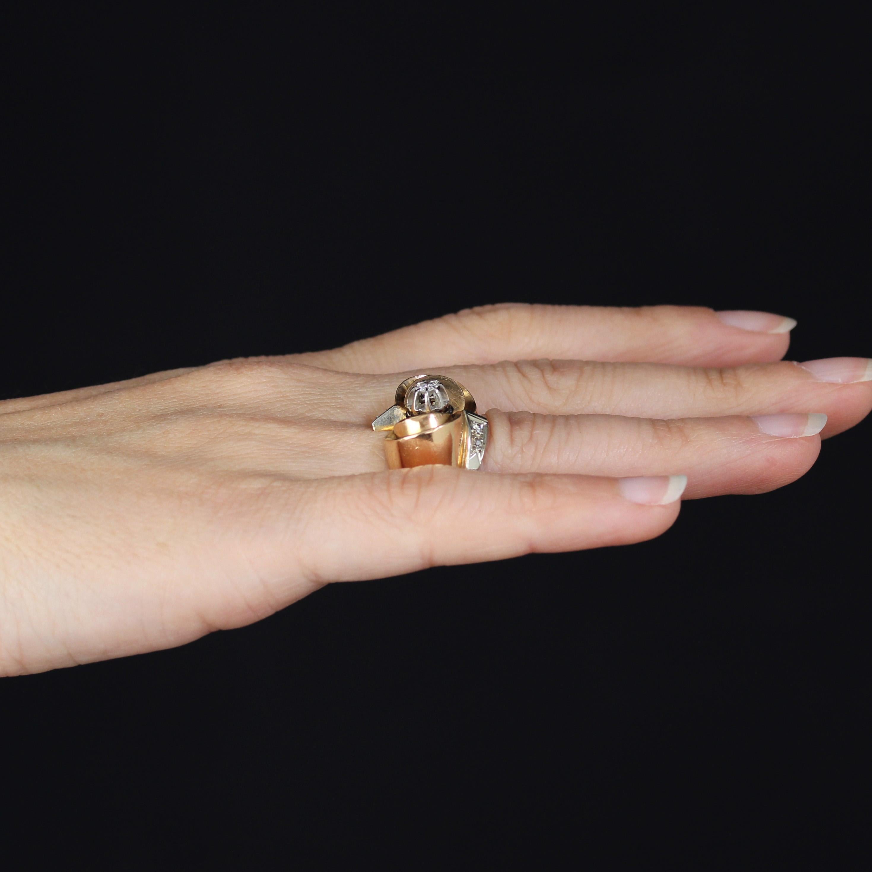 Bague rtro  nud en or rose 18 carats et diamants des annes 1940 en vente 6