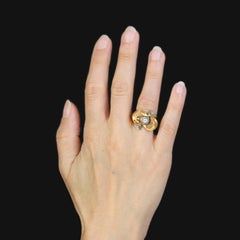 French 1940s Diamond 18 Karat Rose Gold Retro Knot Ring