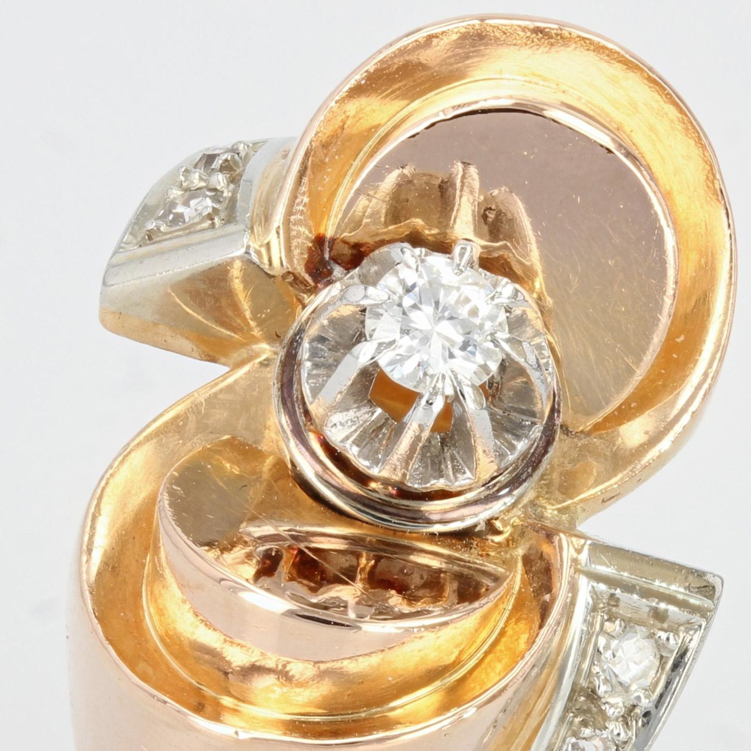 Retro-Knotenring aus 18 Karat Rosgold mit Diamanten aus den 1940er Jahren im Zustand „Gut“ im Angebot in Poitiers, FR