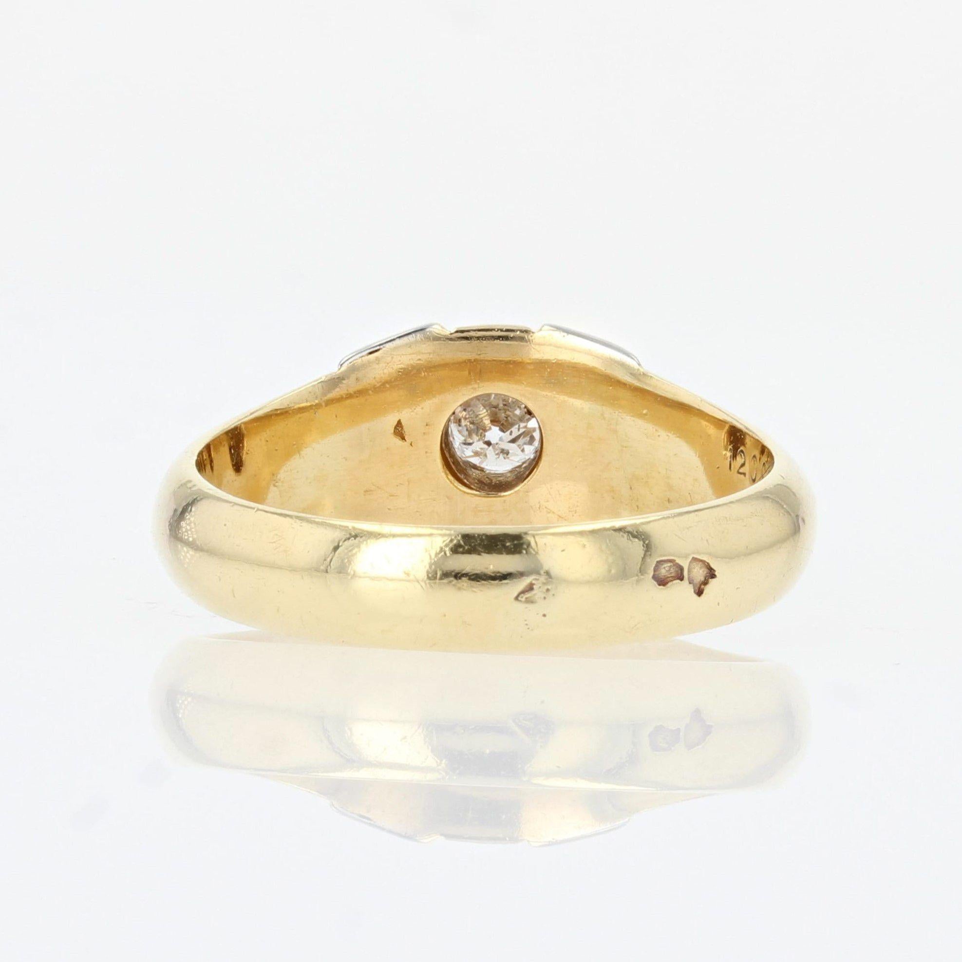 French 1940s Diamond 18 Karat Yellow Gold Platinum Bangle Ring For Sale 4
