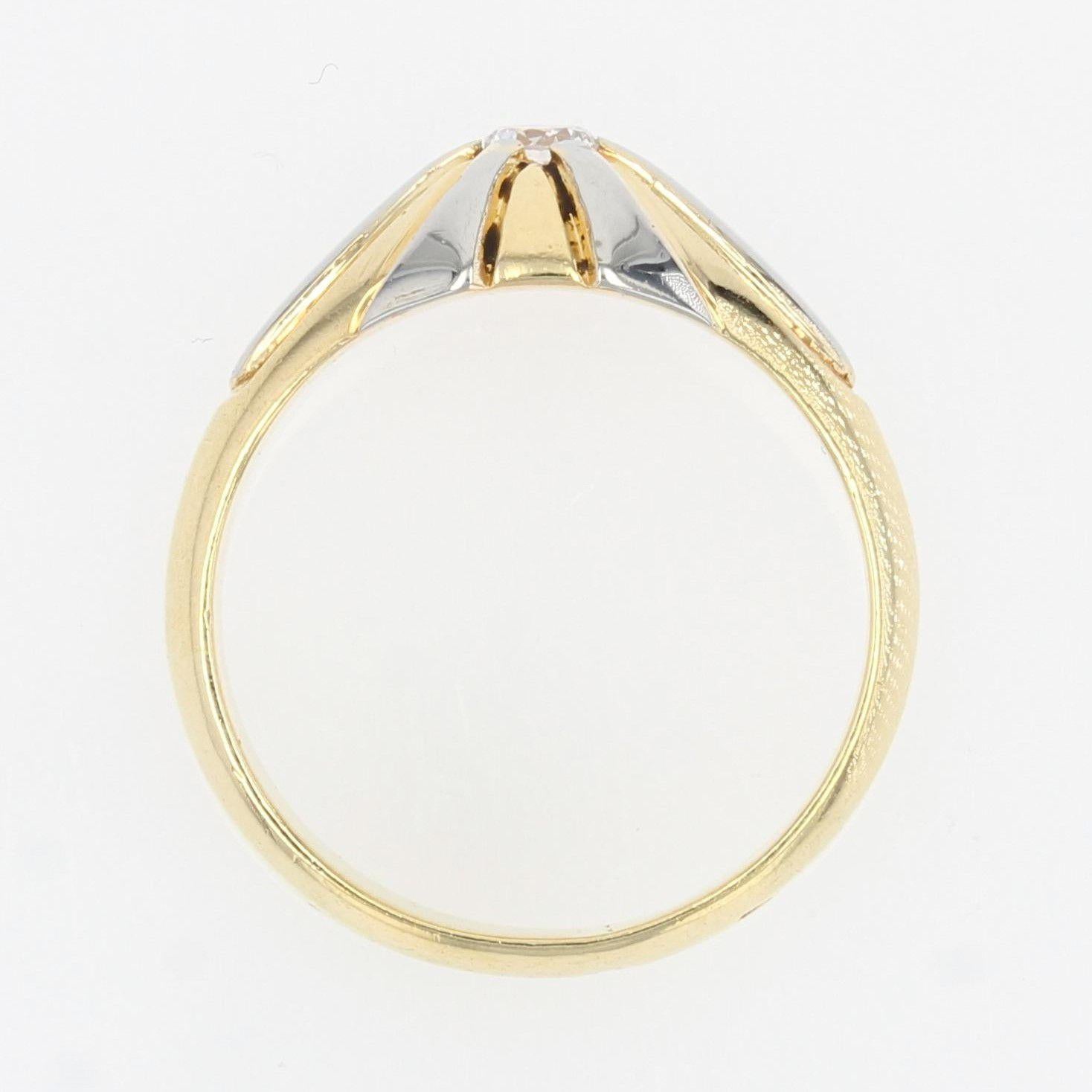 French 1940s Diamond 18 Karat Yellow Gold Platinum Bangle Ring For Sale 5