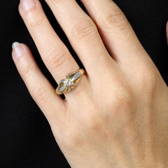 French 1940s Diamond 18 Karat Yellow Gold Platinum Bangle Ring