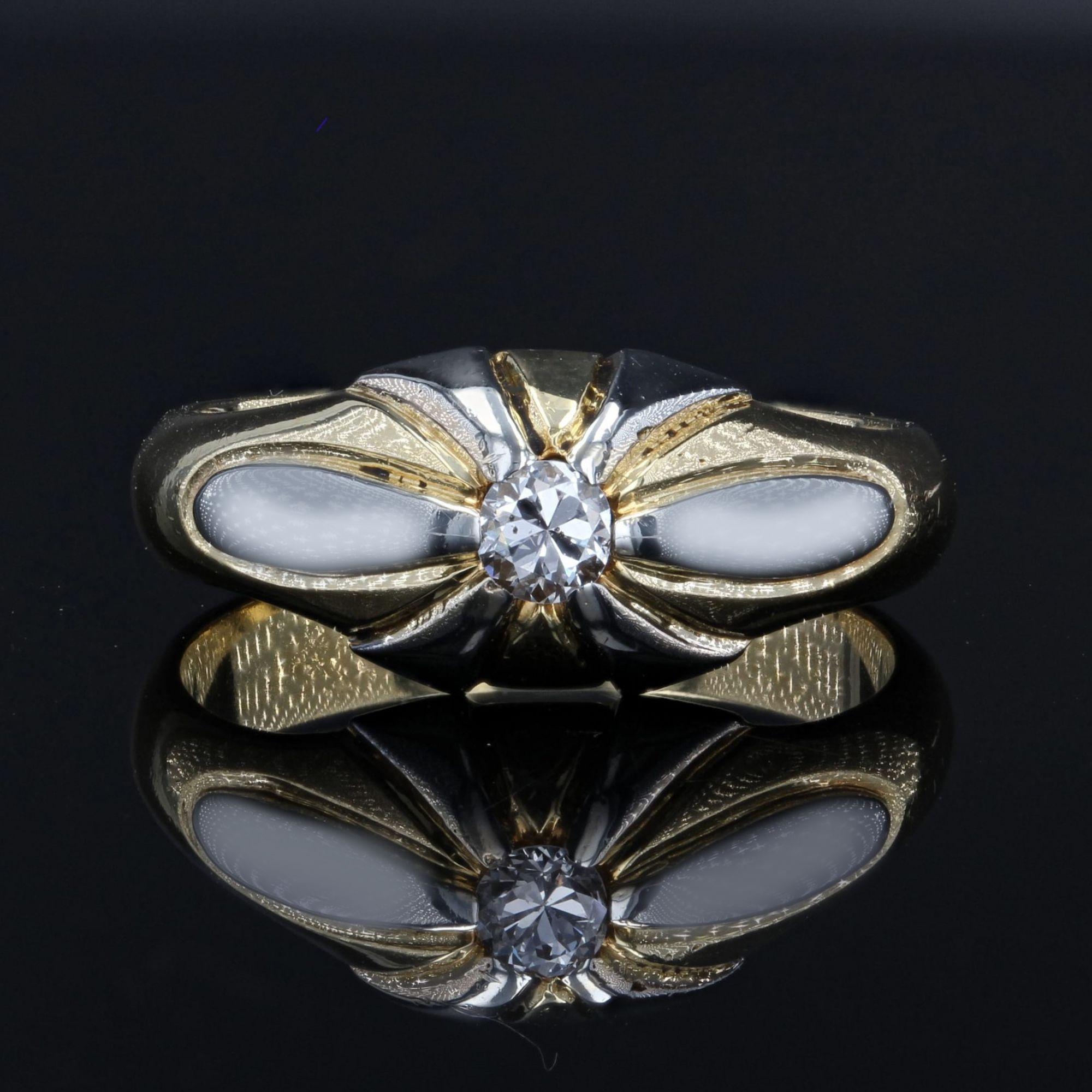 Retro French 1940s Diamond 18 Karat Yellow Gold Platinum Bangle Ring For Sale