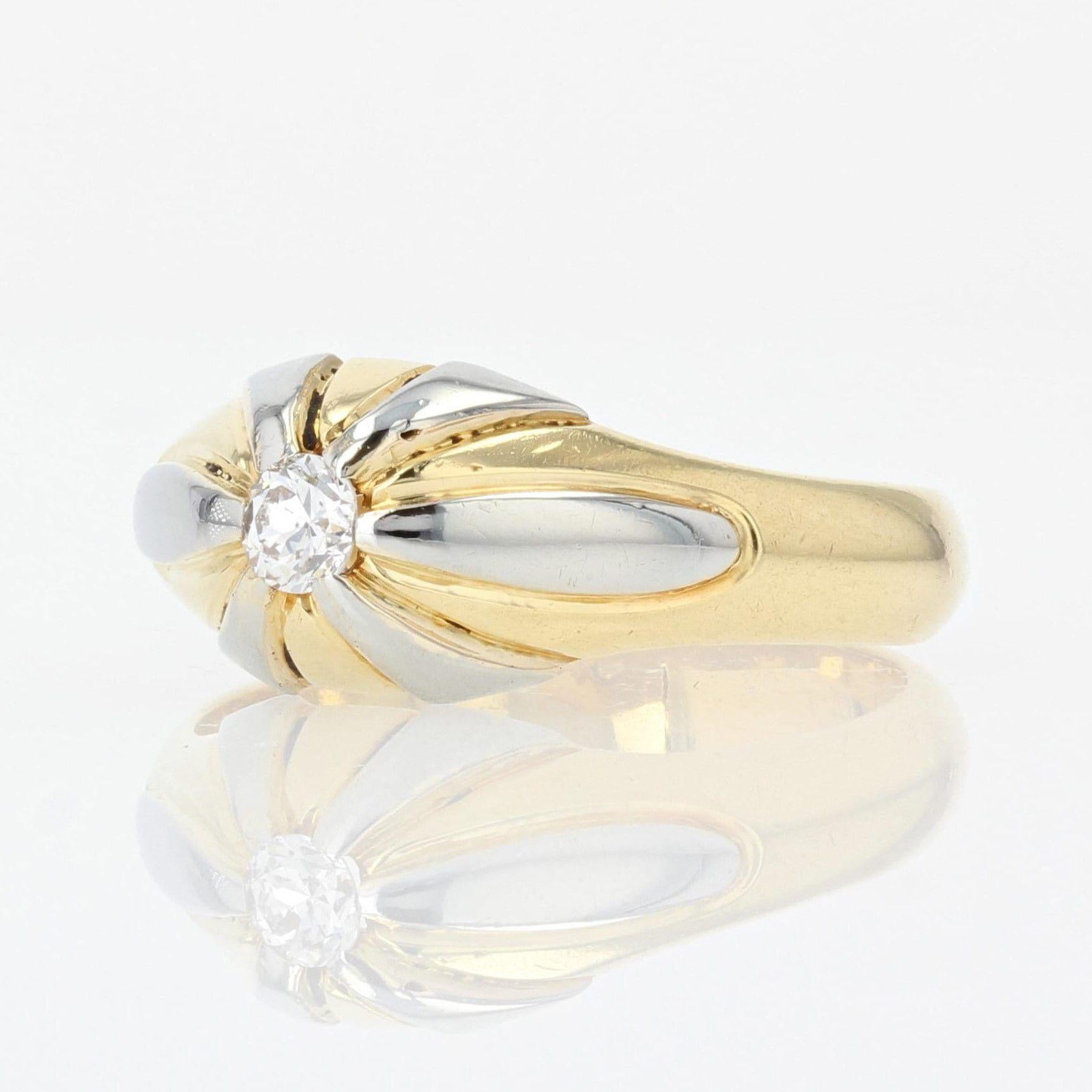 Women's French 1940s Diamond 18 Karat Yellow Gold Platinum Bangle Ring For Sale