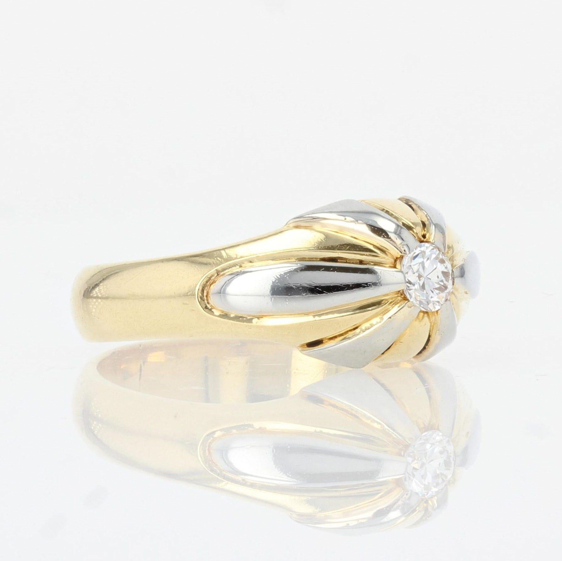 French 1940s Diamond 18 Karat Yellow Gold Platinum Bangle Ring For Sale 2