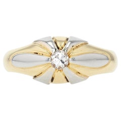 Vintage French 1940s Diamond 18 Karat Yellow Gold Platinum Bangle Ring