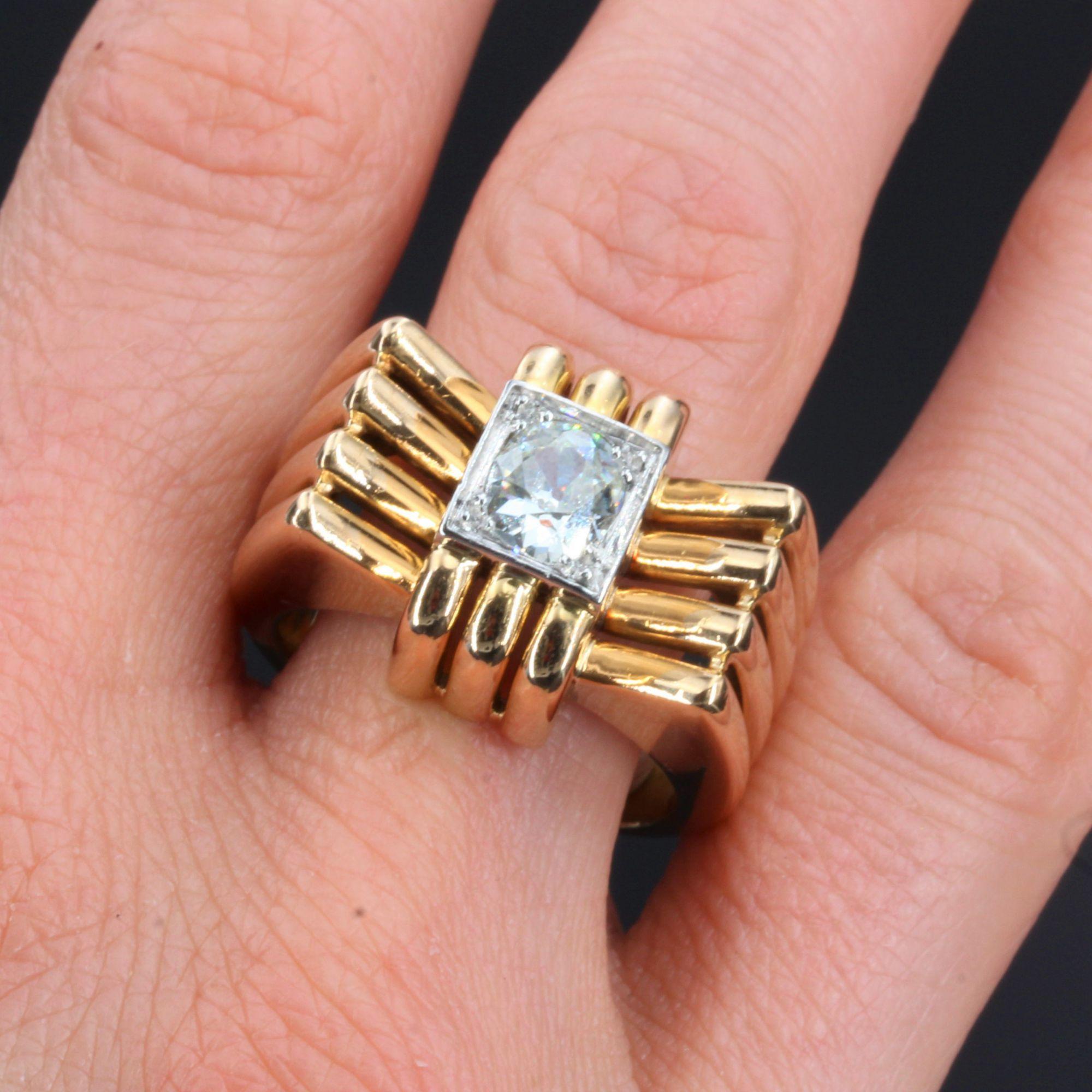 Franzsischer 18 Karat Gelbgold Platin Knoten-Tankring mit Diamanten, 1940er Jahre im Zustand „Gut“ in Poitiers, FR