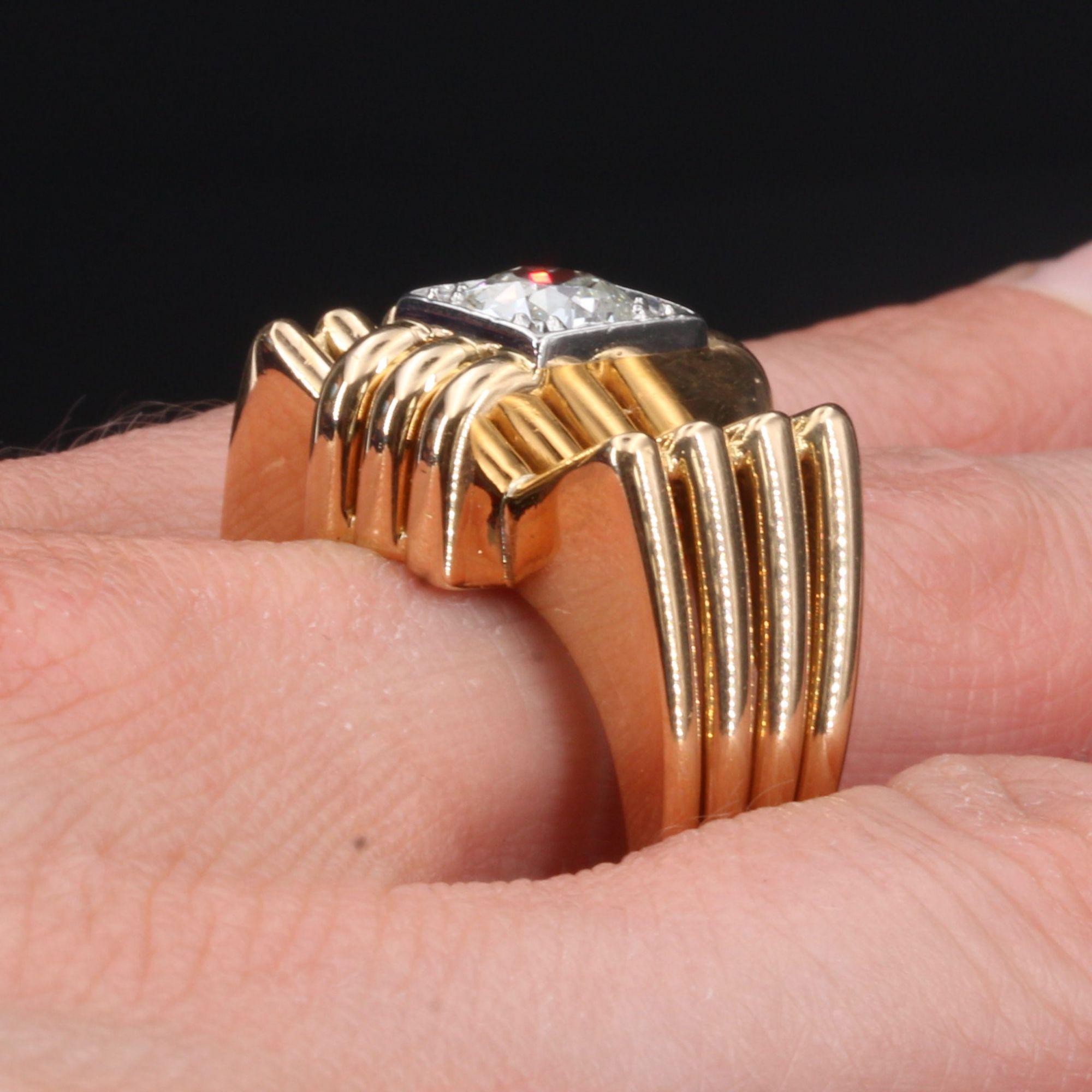 Franzsischer 18 Karat Gelbgold Platin Knoten-Tankring mit Diamanten, 1940er Jahre 3
