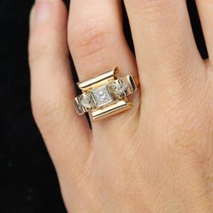 French 1940s Diamond 18 Karat Yellow Gold Tank Ring
