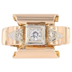 French 1940s Diamond 18 Karat Yellow Gold Tank Ring