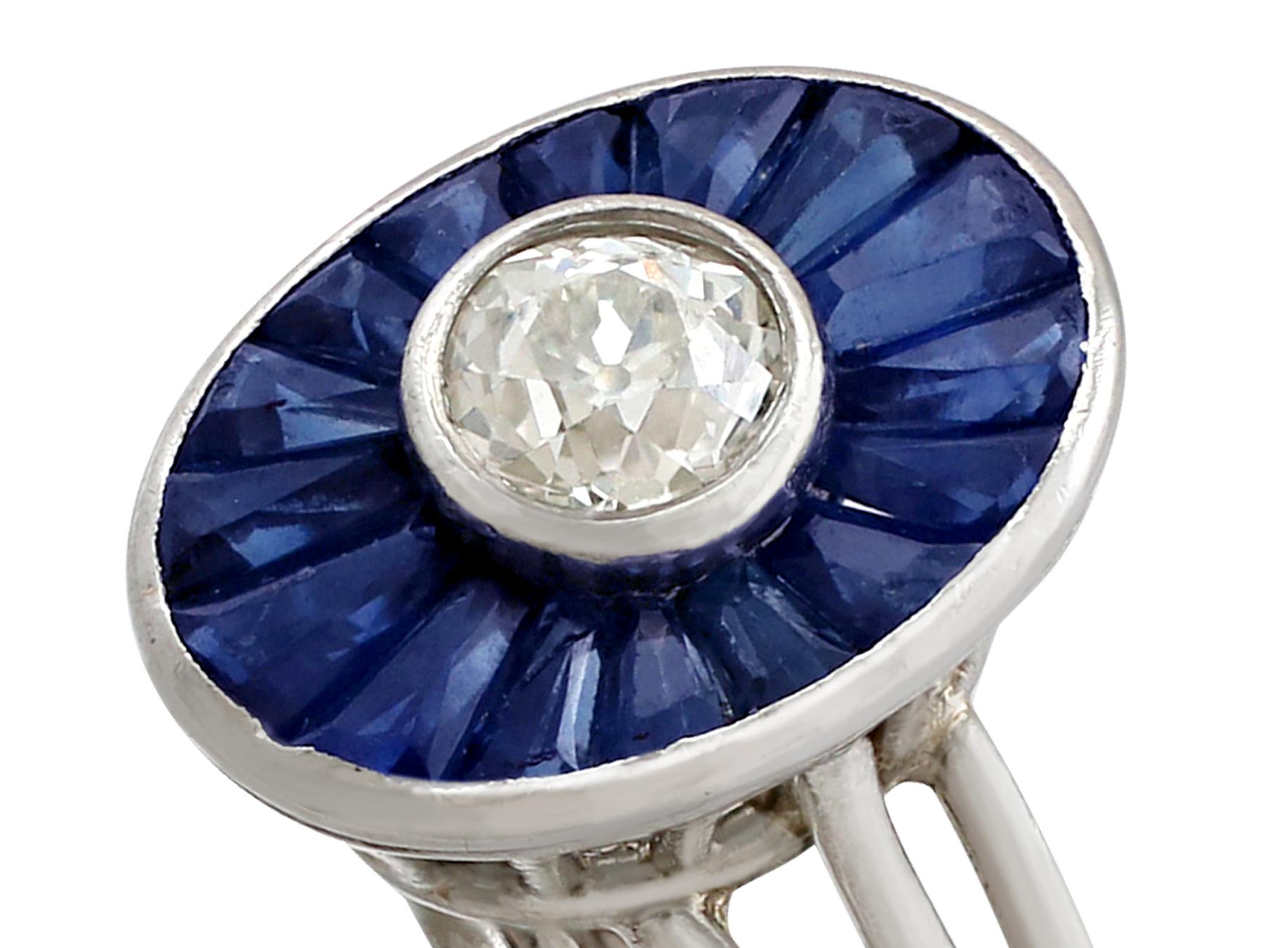 French 1940s Diamond and 1.46 Carat Sapphire Platinum Cocktail Ring In Excellent Condition In Jesmond, Newcastle Upon Tyne