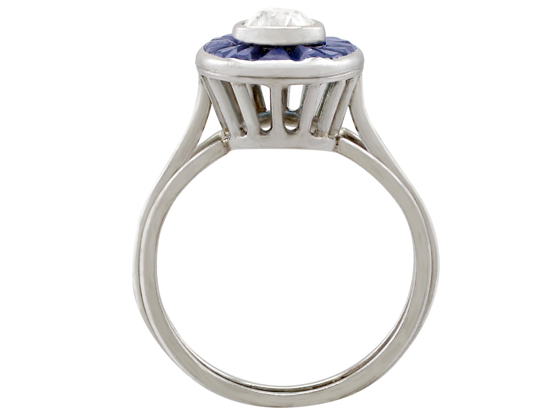 French 1940s Diamond and 1.46 Carat Sapphire Platinum Cocktail Ring 1