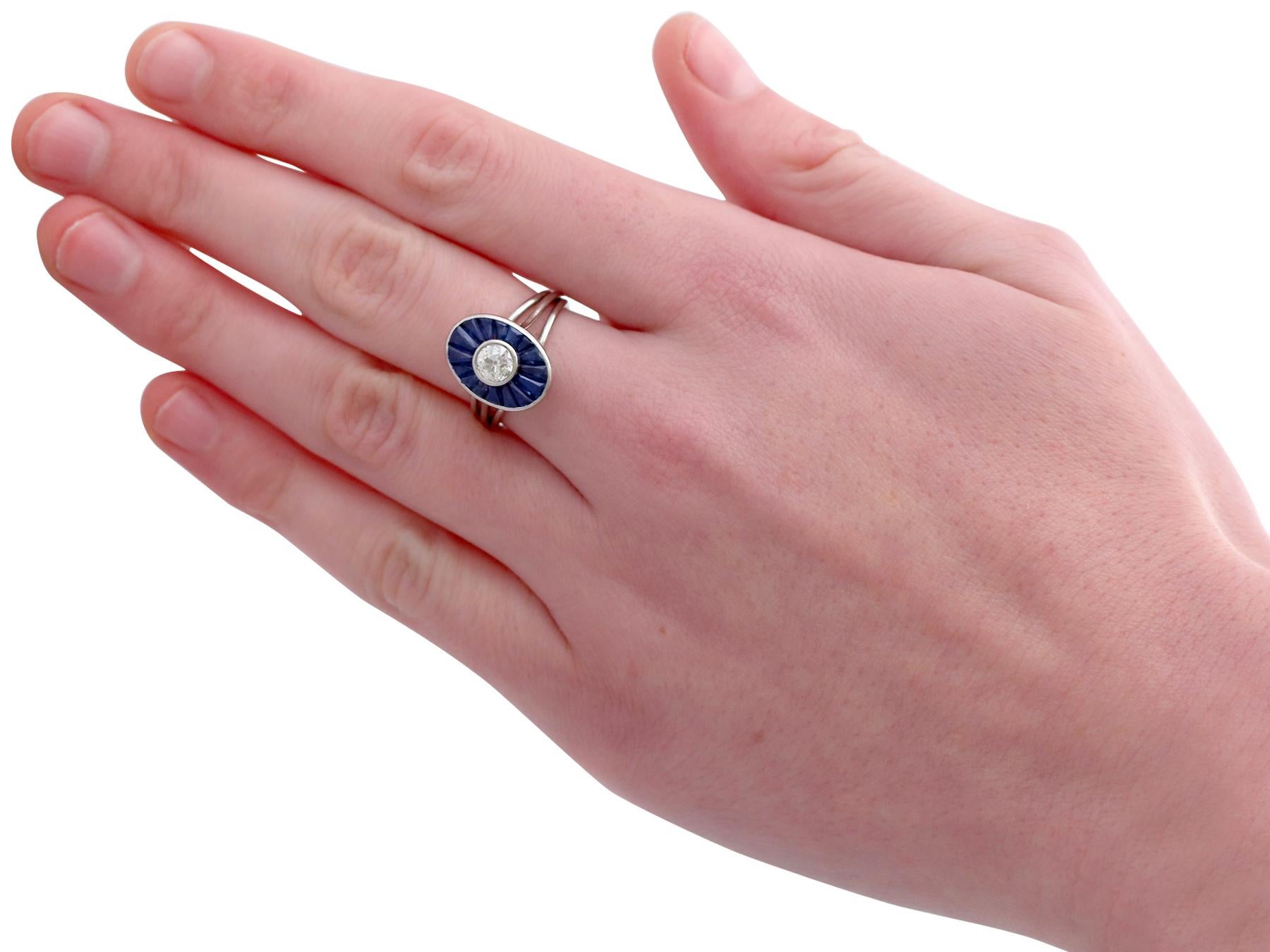 French 1940s Diamond and 1.46 Carat Sapphire Platinum Cocktail Ring 3