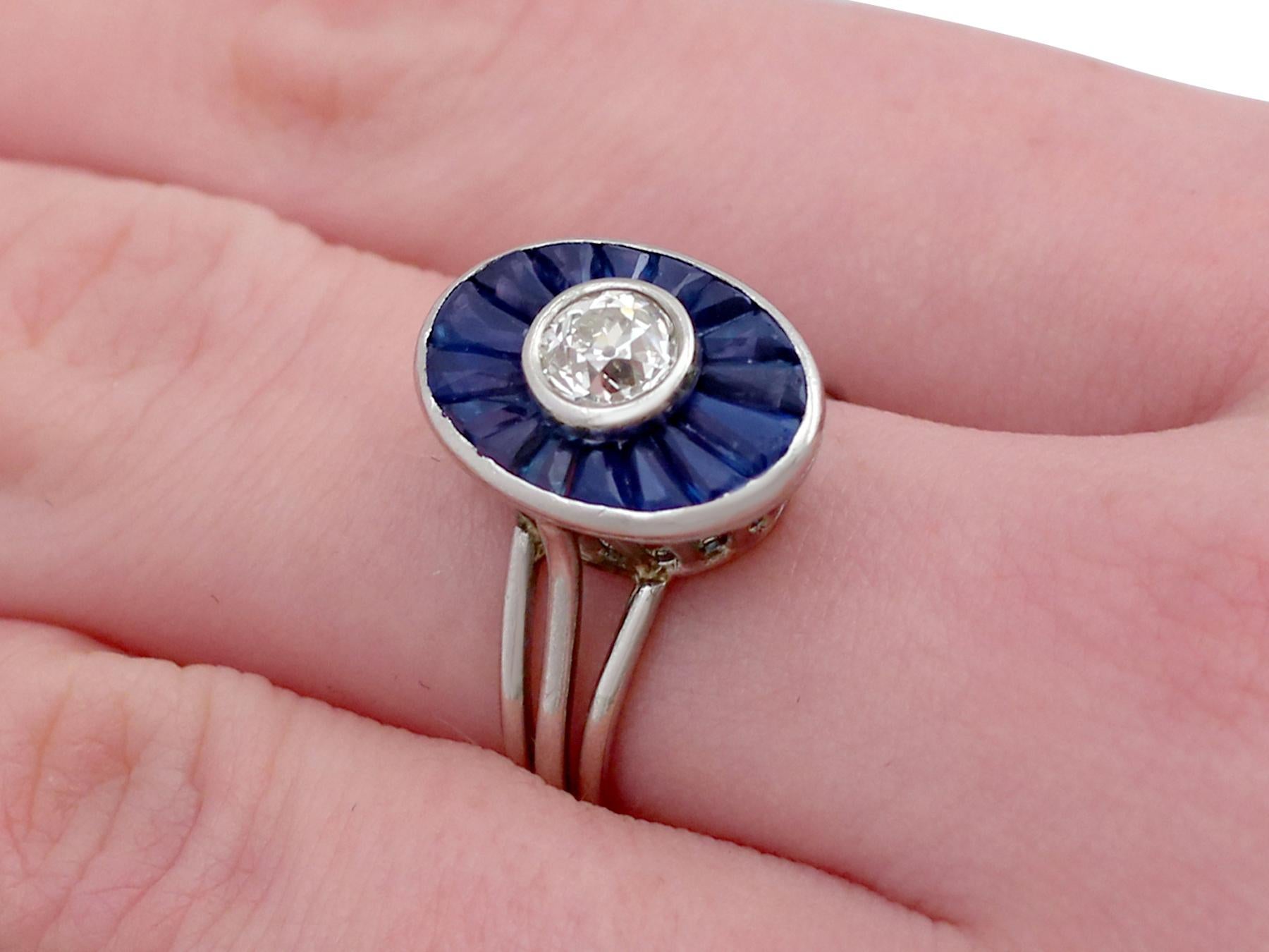 French 1940s Diamond and 1.46 Carat Sapphire Platinum Cocktail Ring 4