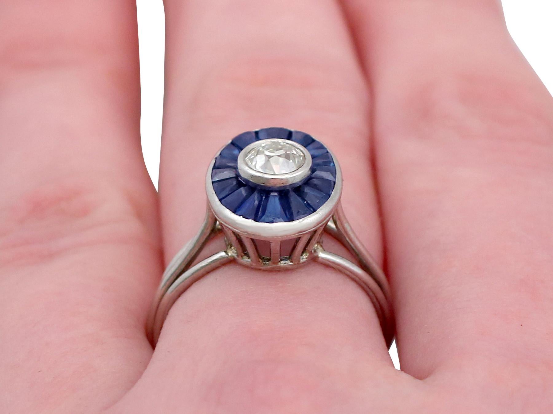 French 1940s Diamond and 1.46 Carat Sapphire Platinum Cocktail Ring 5