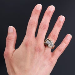 French 1940s Diamonds 18 Karat Rose Gold Asymetrical Tank Ring