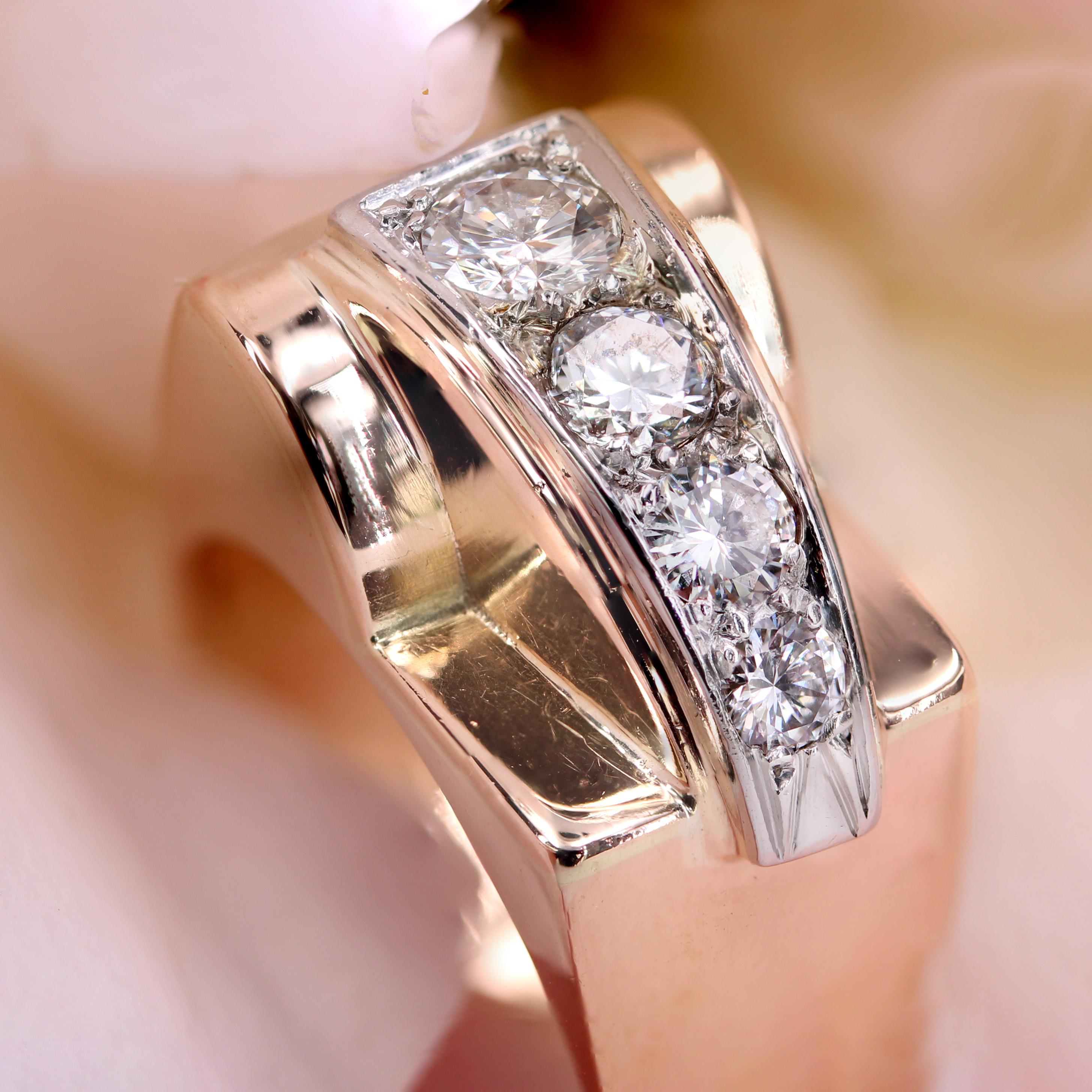 Anello francese anni '40 con diamanti in oro rosa 18 kt. in vendita 4