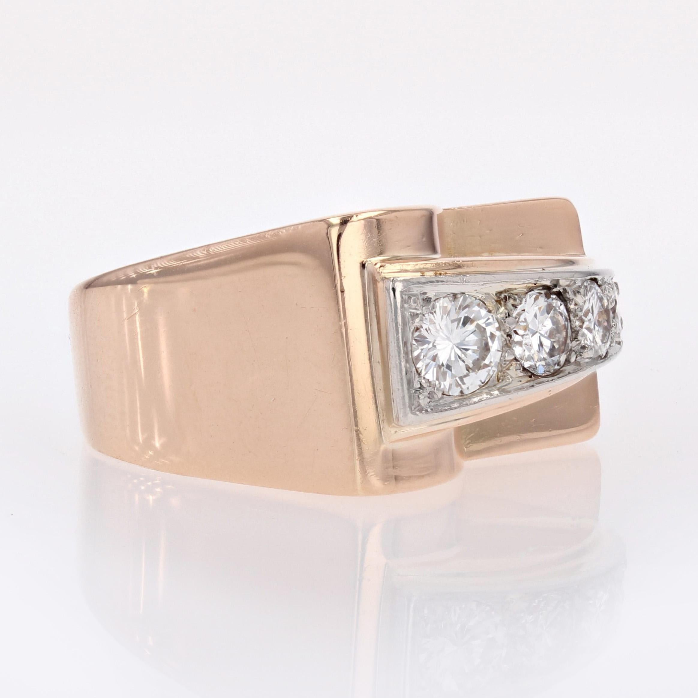 Anello francese anni '40 con diamanti in oro rosa 18 kt. in vendita 5